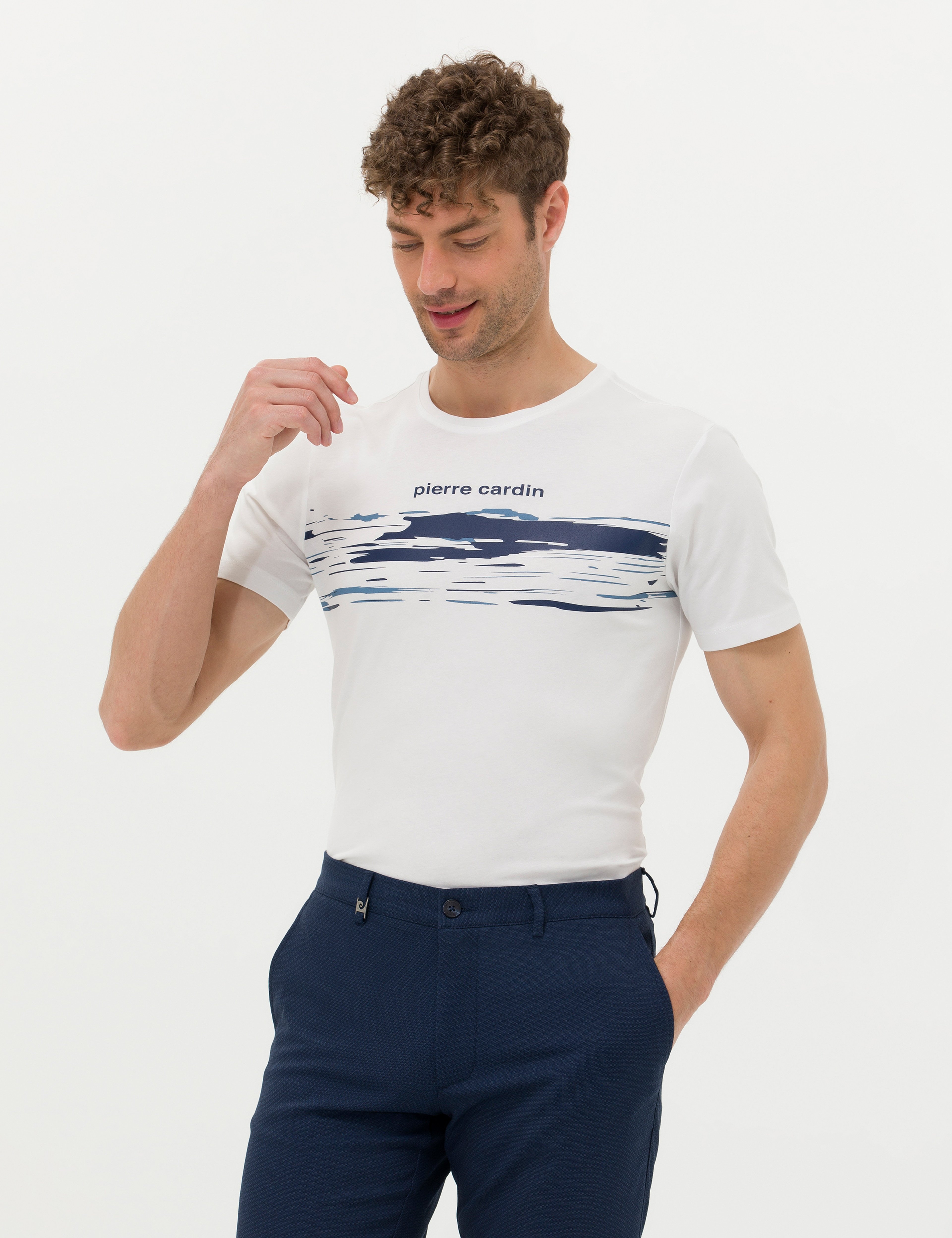 Ekru Slim Fit Bisiklet Yaka Tişört