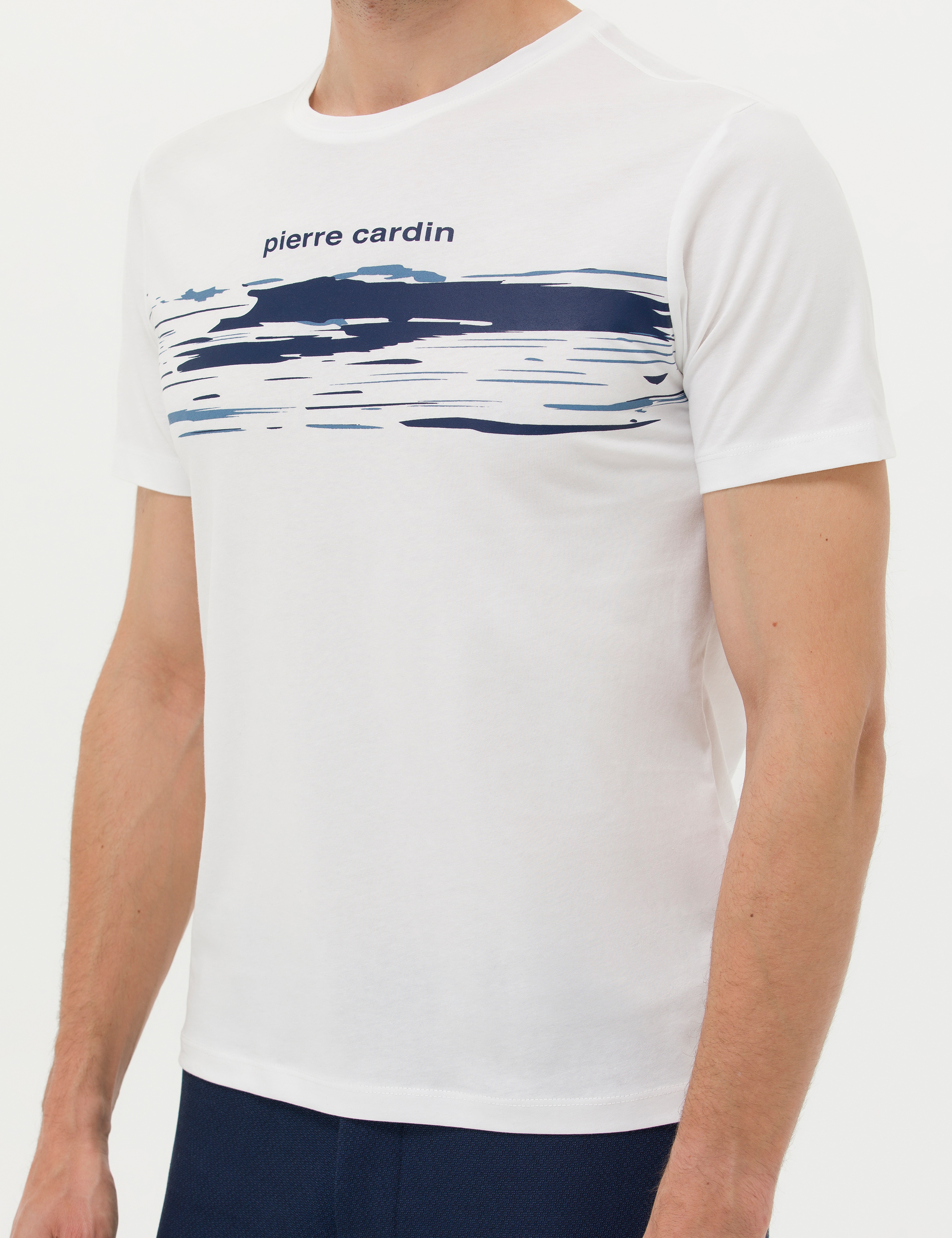 Ekru Slim Fit Bisiklet Yaka Tişört - Image 6