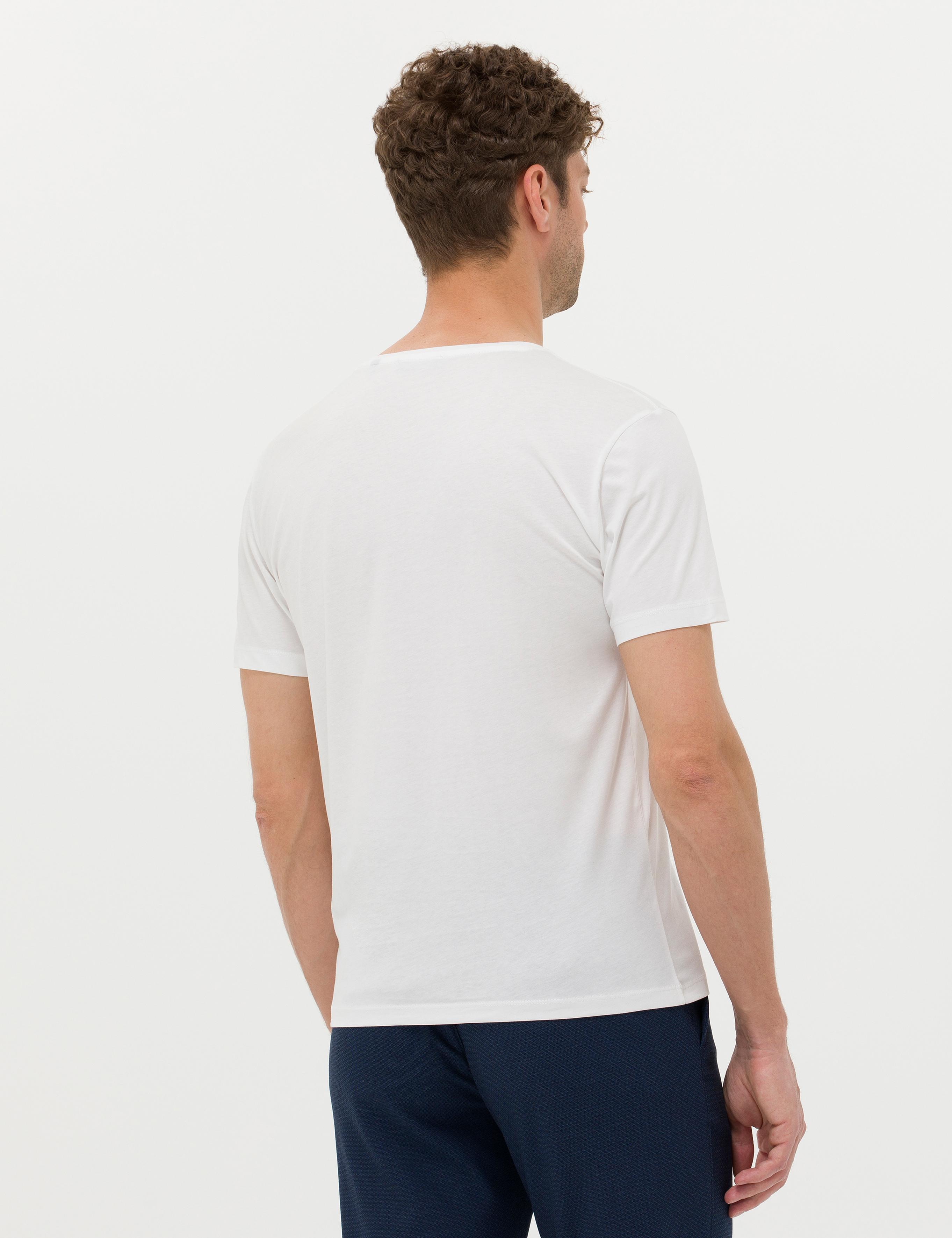 Ekru Slim Fit Bisiklet Yaka Tişört