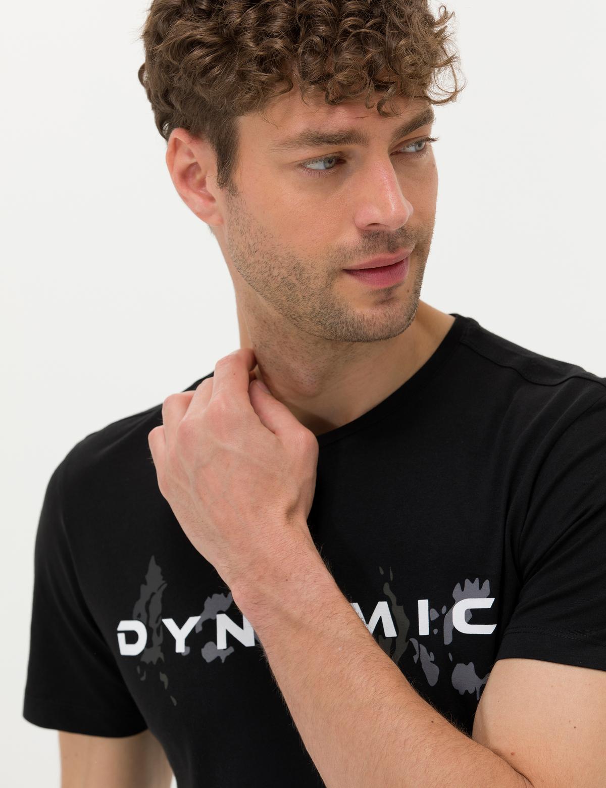 Siyah Slim Fit Bisiklet Yaka Tişört - 50273390025