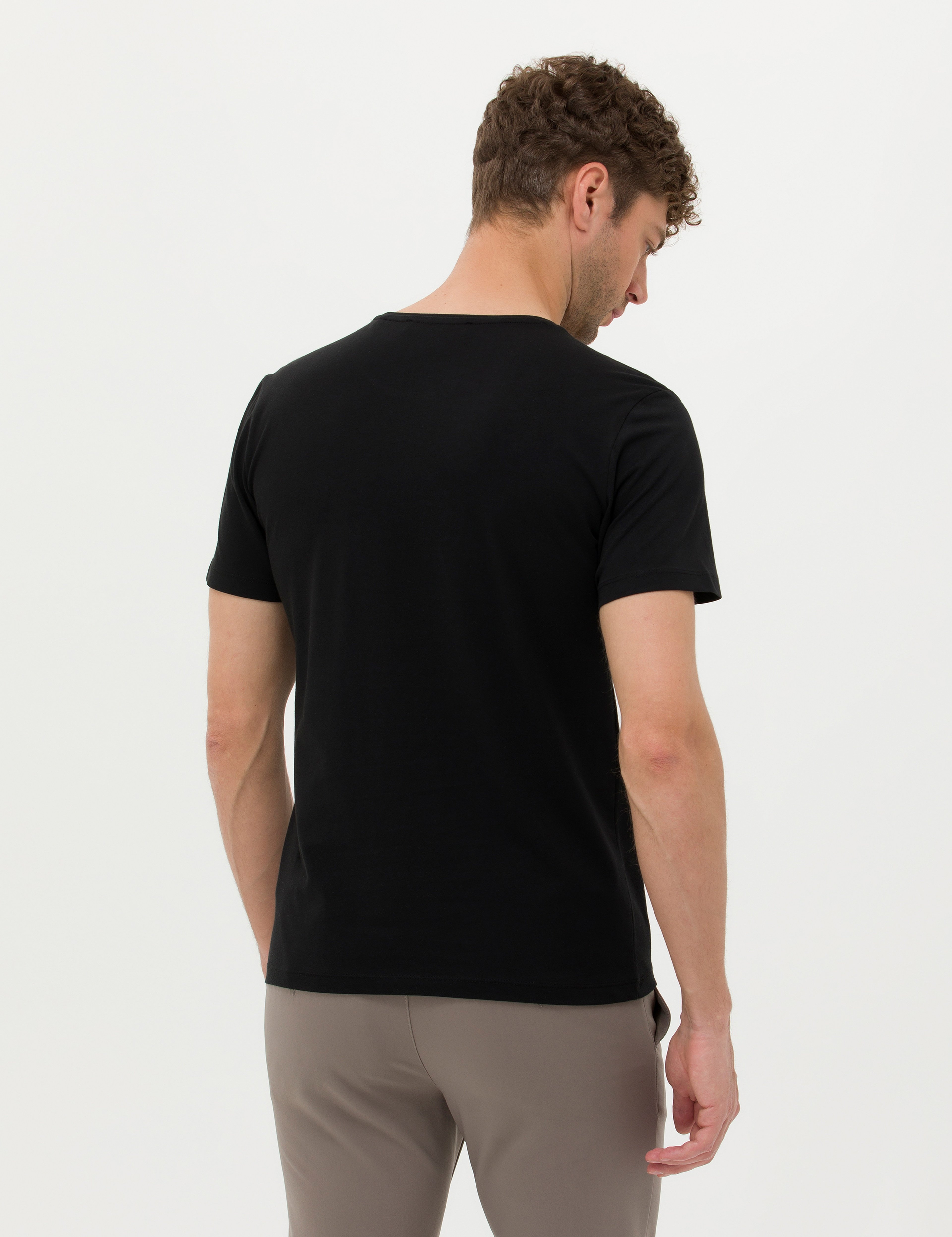 Siyah Slim Fit Bisiklet Yaka Tişört - Image 5