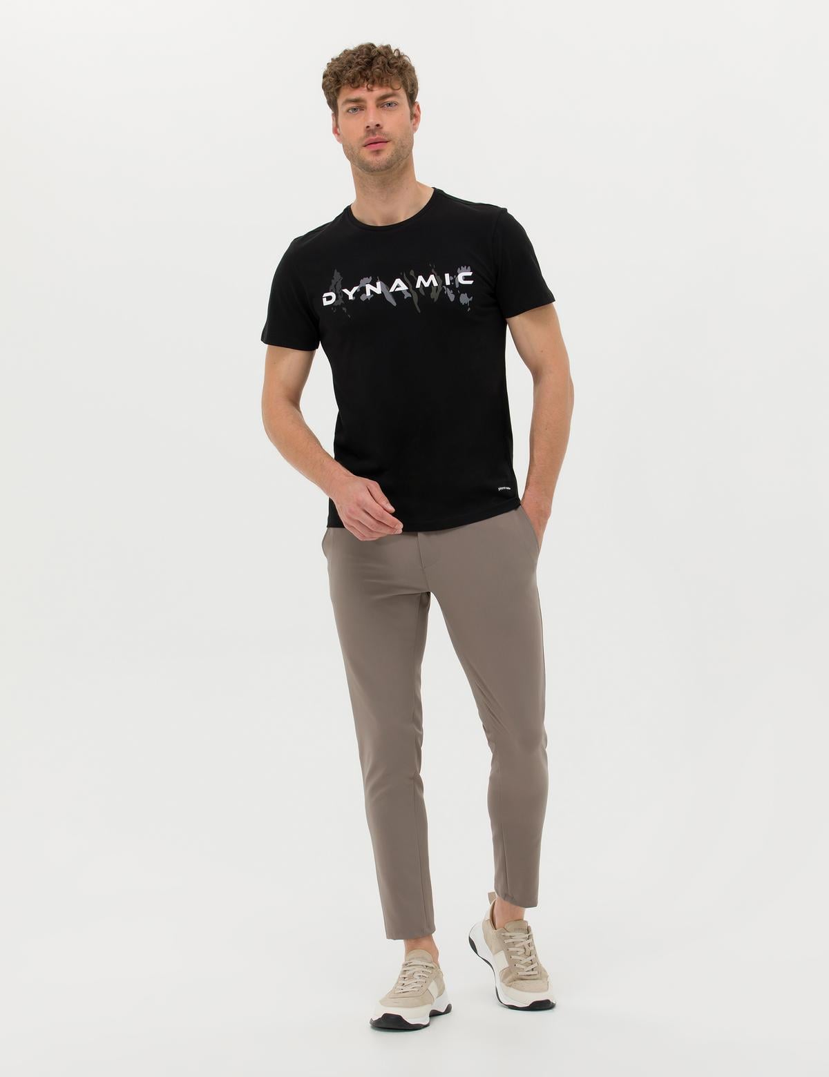 Siyah Slim Fit Bisiklet Yaka Tişört - 50273390025