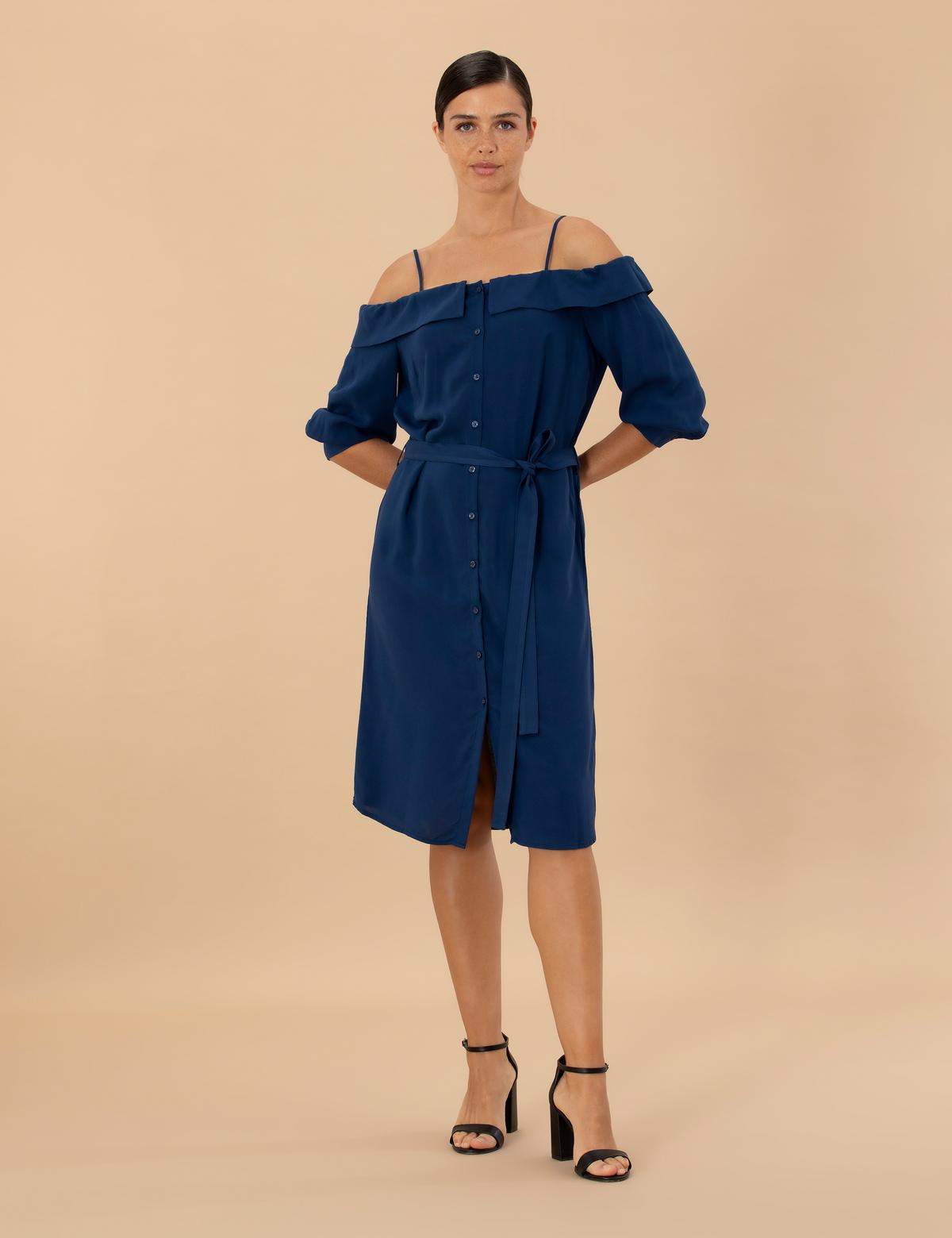 Lacivert Dokuma Elbise