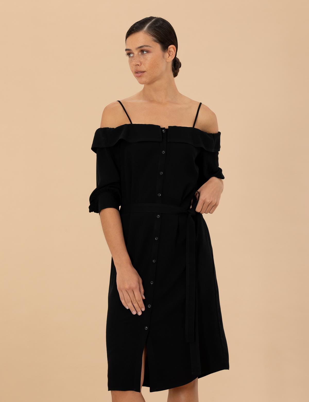 Siyah Dokuma Elbise - 50204427025