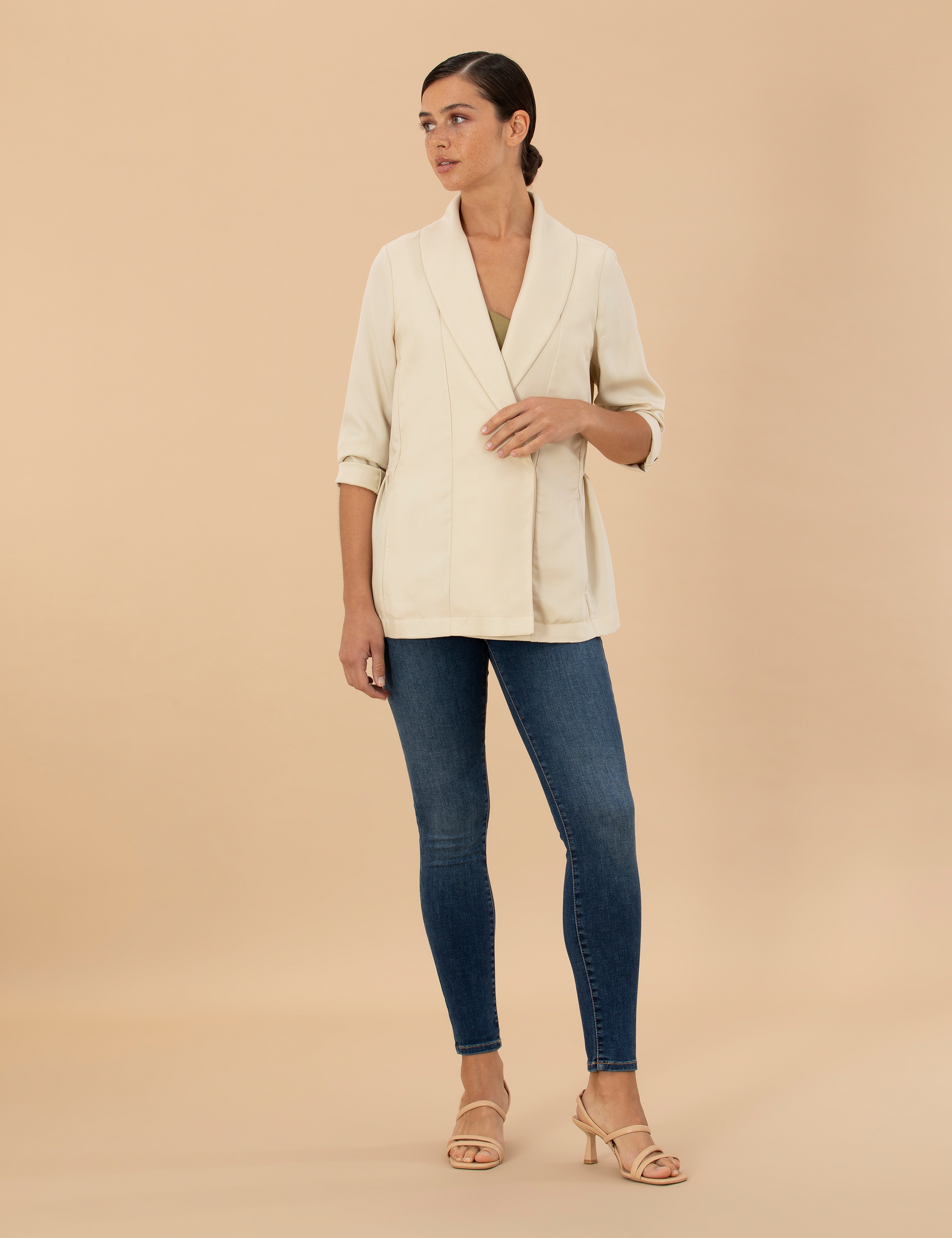 Krem Regular Fit Ceket - Image 4
