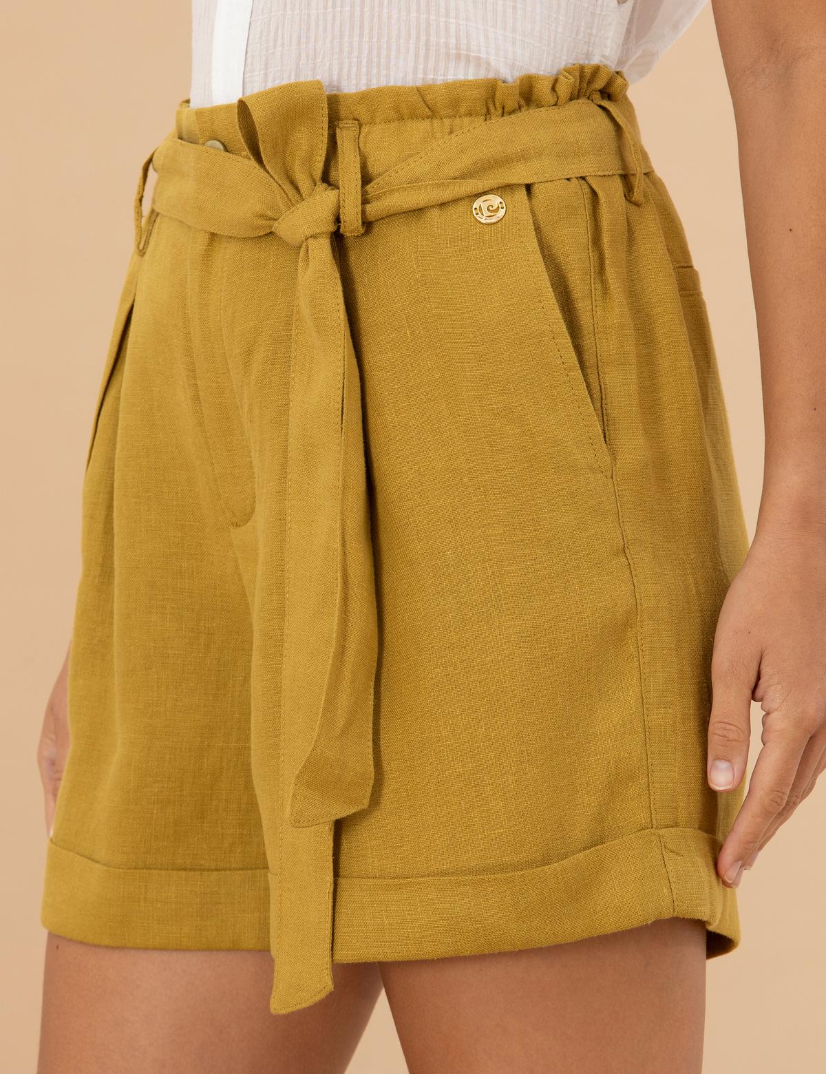 Yeşil Keten Oversize Bermuda Şort - 50262678037