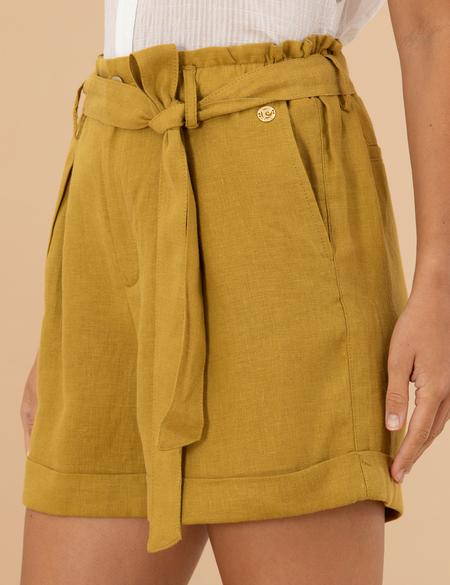 Yeşil Keten Oversize Bermuda Şort - 50262678037