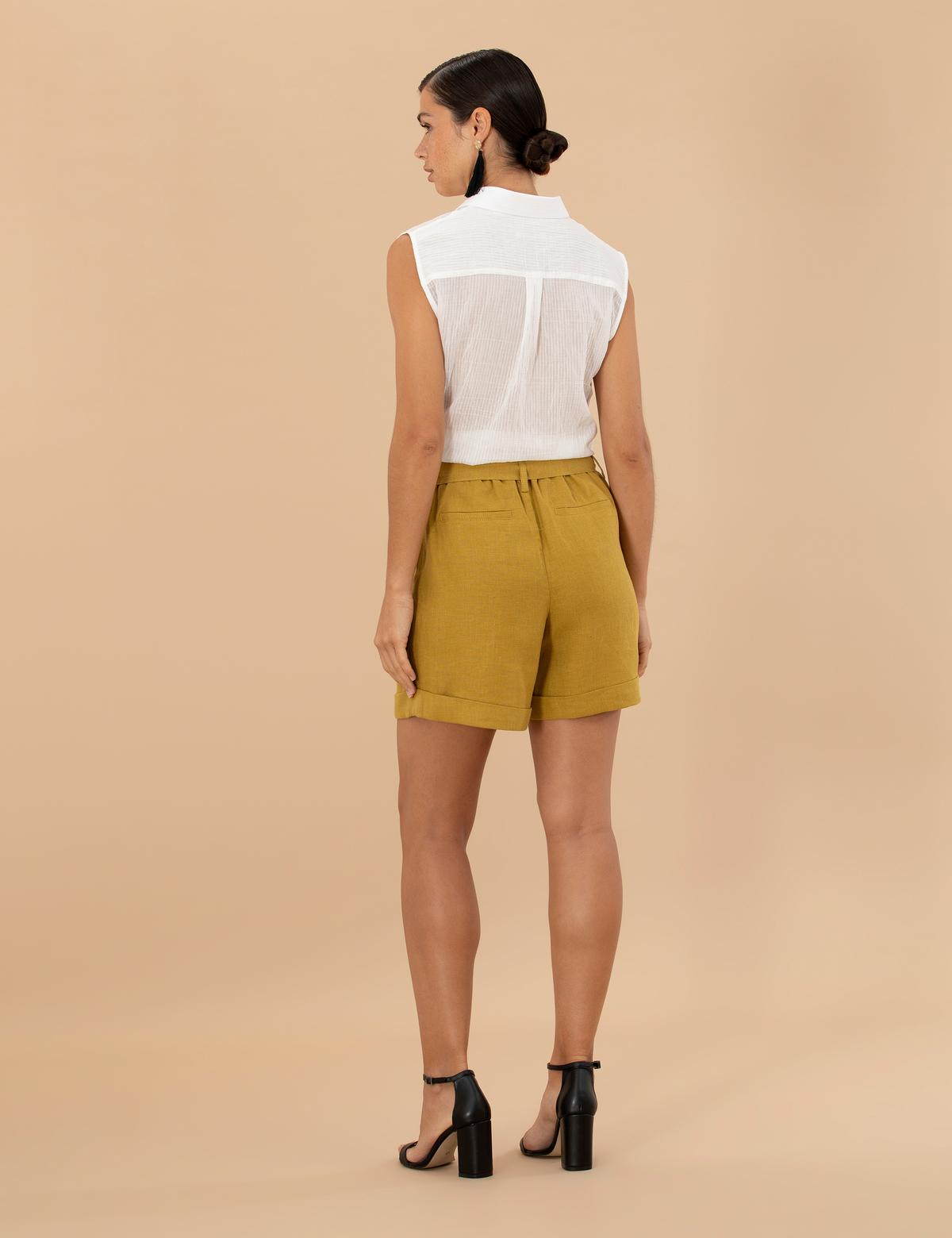 Yeşil Keten Oversize Bermuda Şort - 50262678037