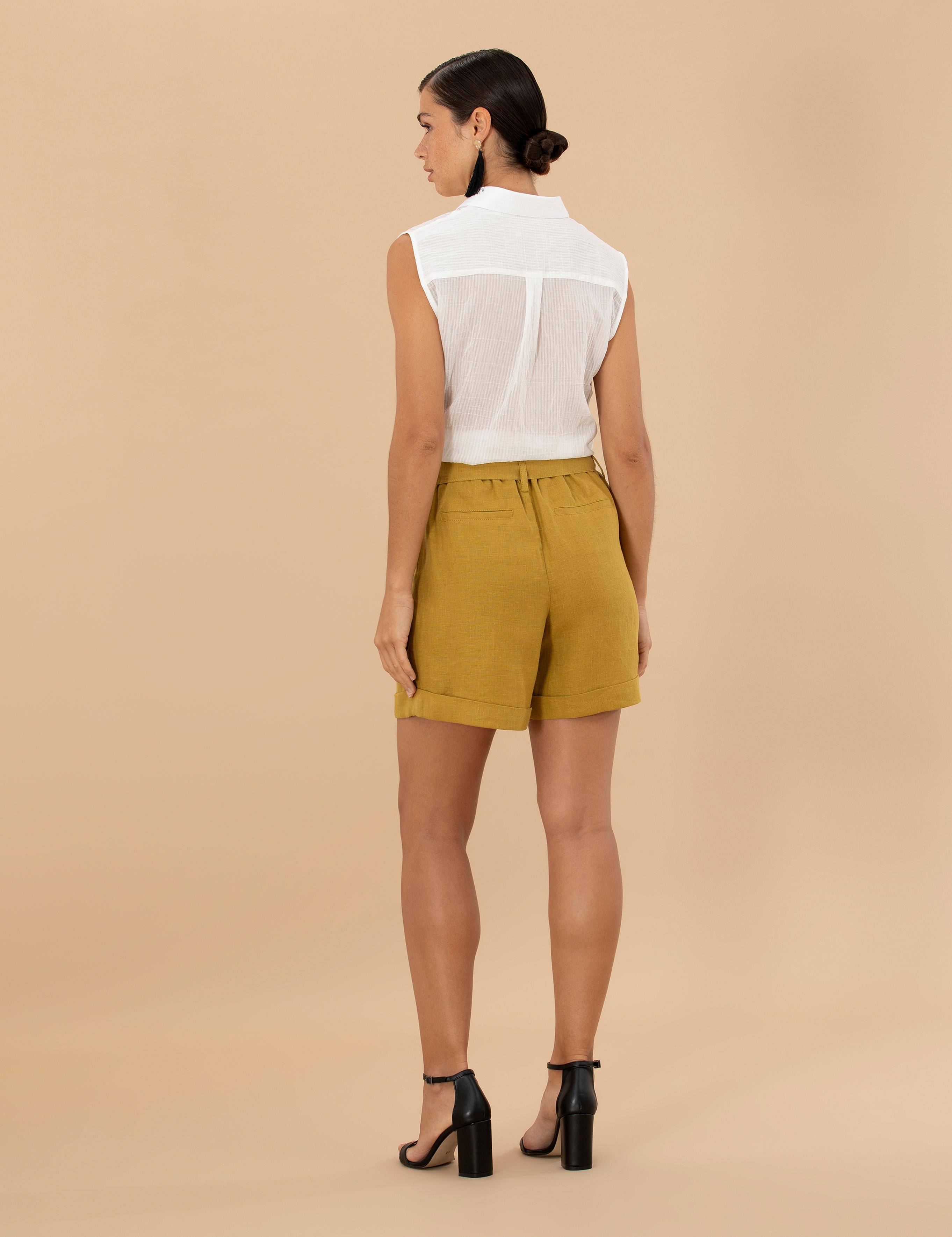 Yeşil Keten Oversize Bermuda Şort