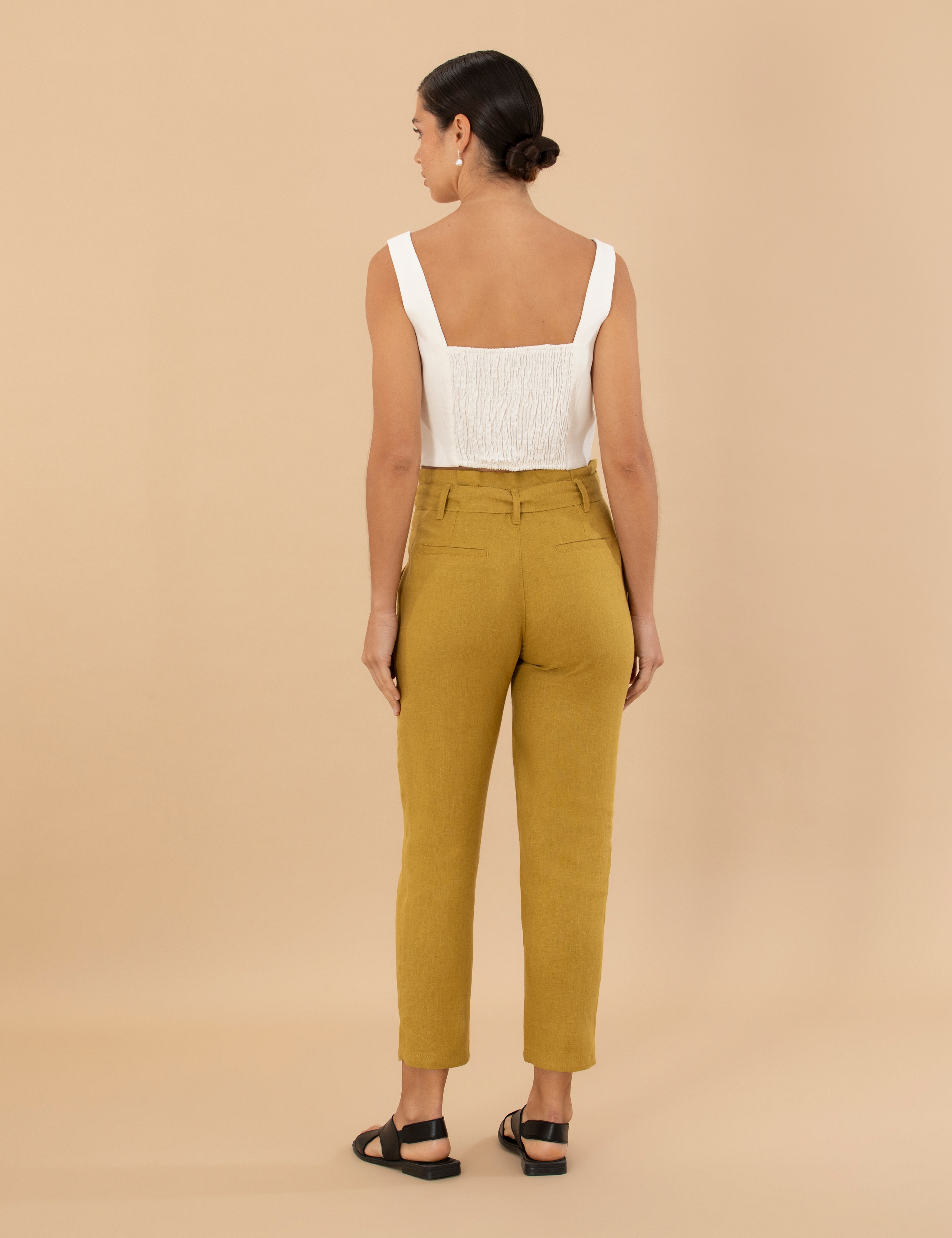 Yeşil Carrot Fit Keten Pantolon - Image 4