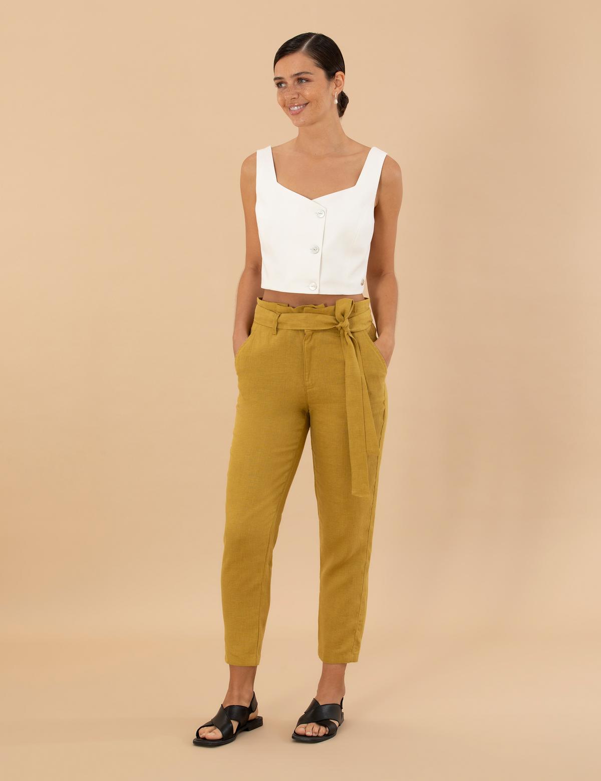 Yeşil Carrot Fit Keten Pantolon