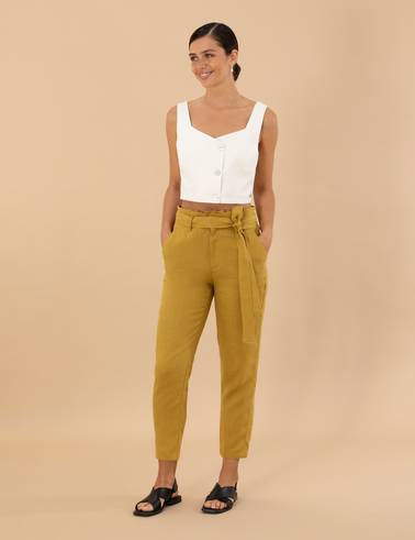 Yeşil Carrot Fit Keten Pantolon