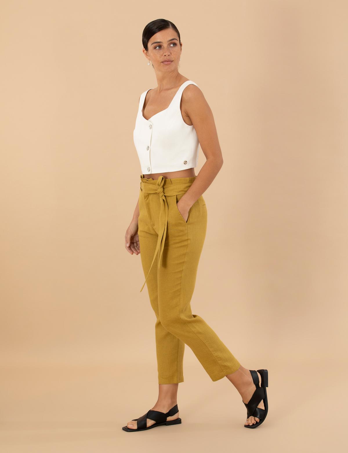 Yeşil Carrot Fit Keten Pantolon - 50263920004