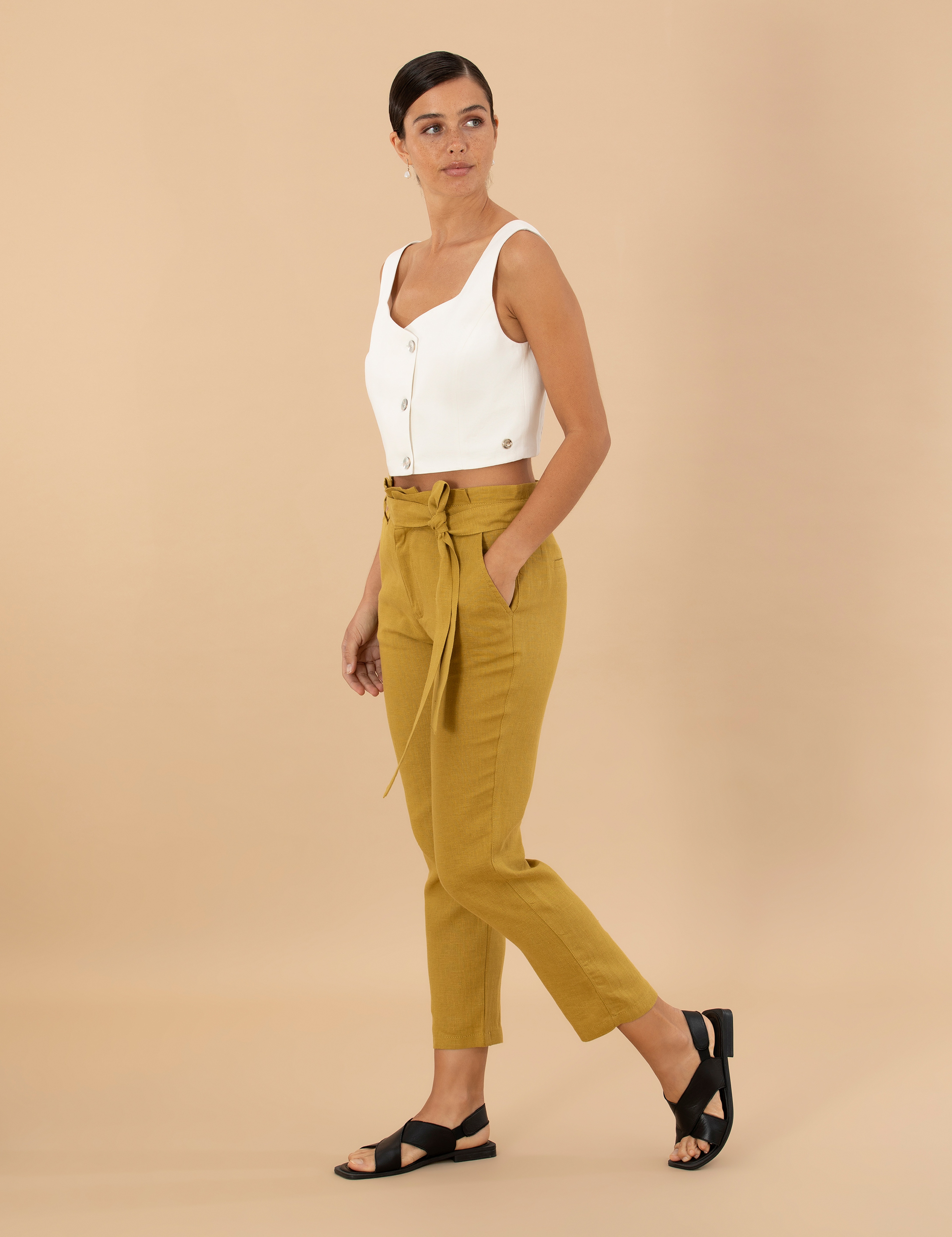 Yeşil Carrot Fit Keten Pantolon - Image 3