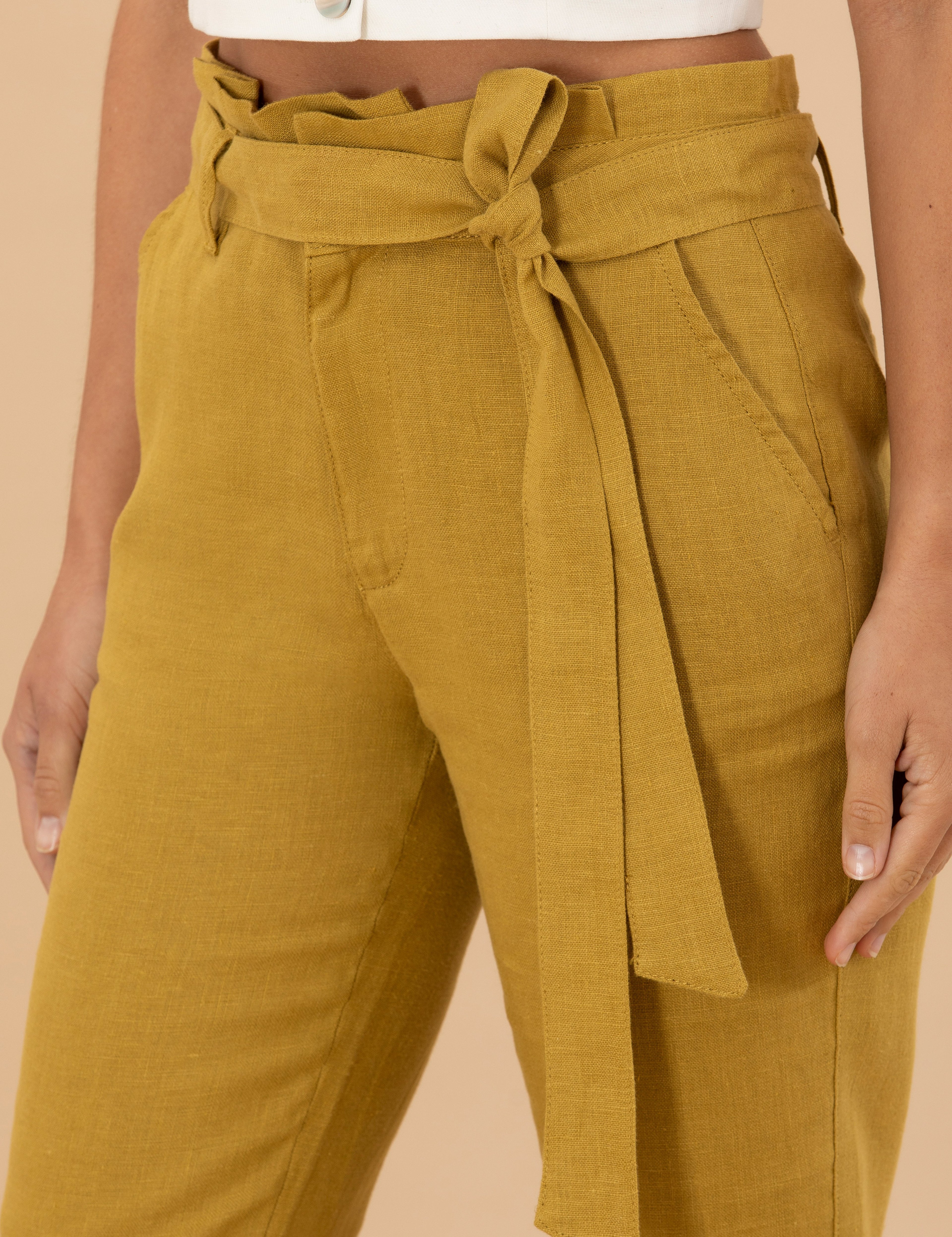 Yeşil Carrot Fit Keten Pantolon