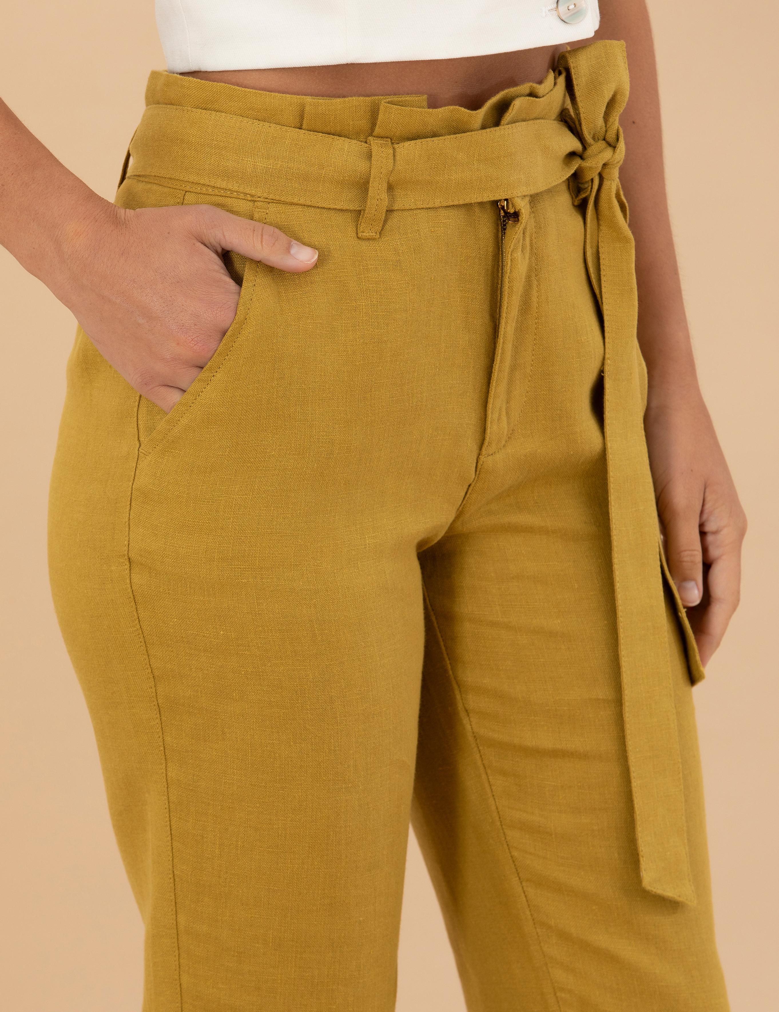 Yeşil Carrot Fit Keten Pantolon