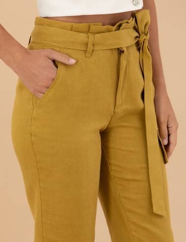 Yeşil Carrot Fit Keten Pantolon