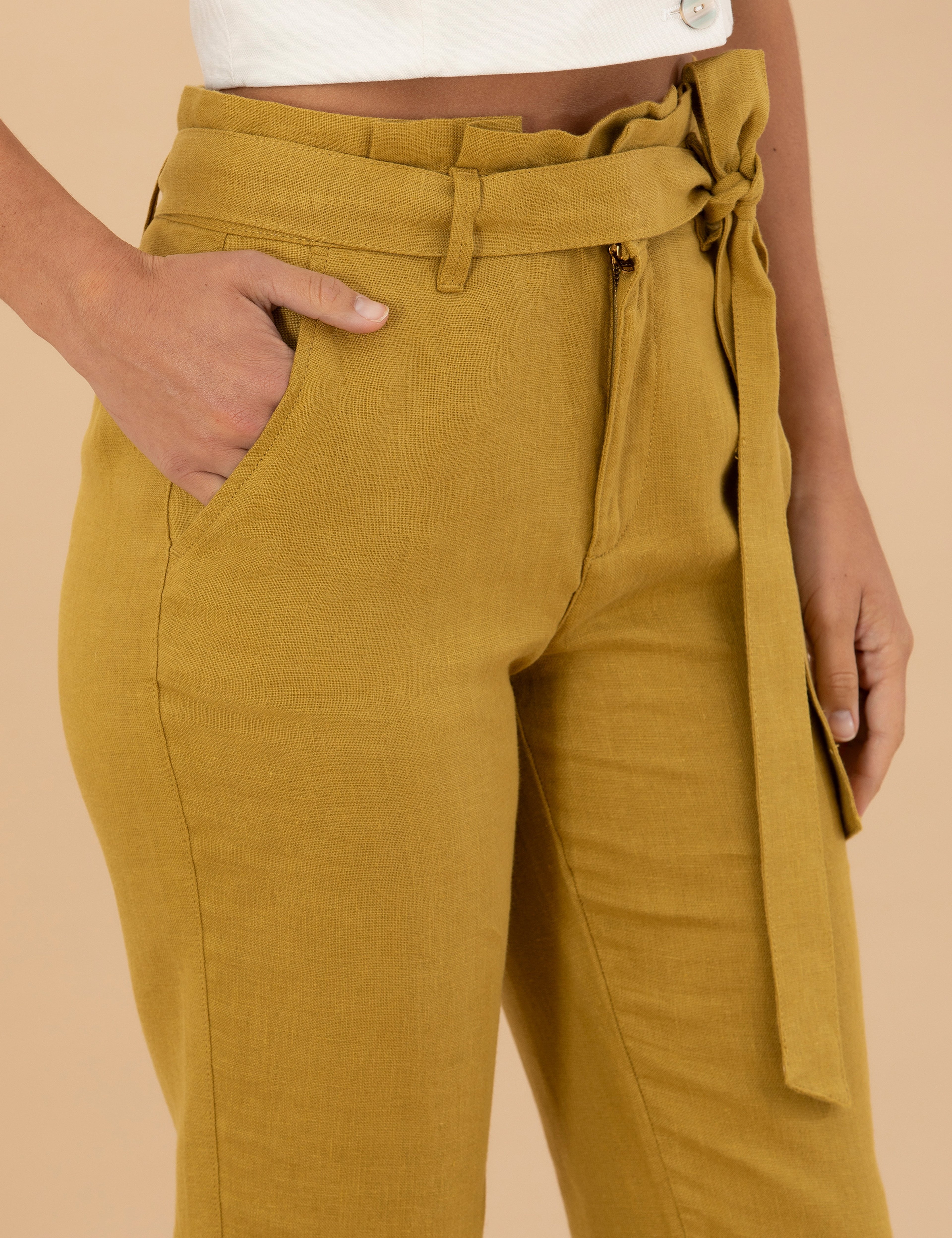 Yeşil Carrot Fit Keten Pantolon