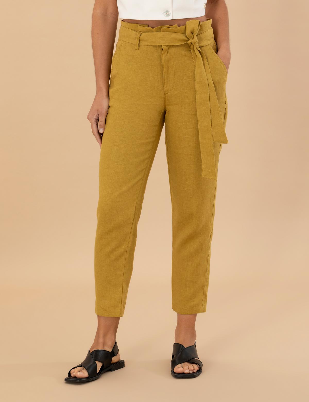 Yeşil Carrot Fit Keten Pantolon - 50263920004