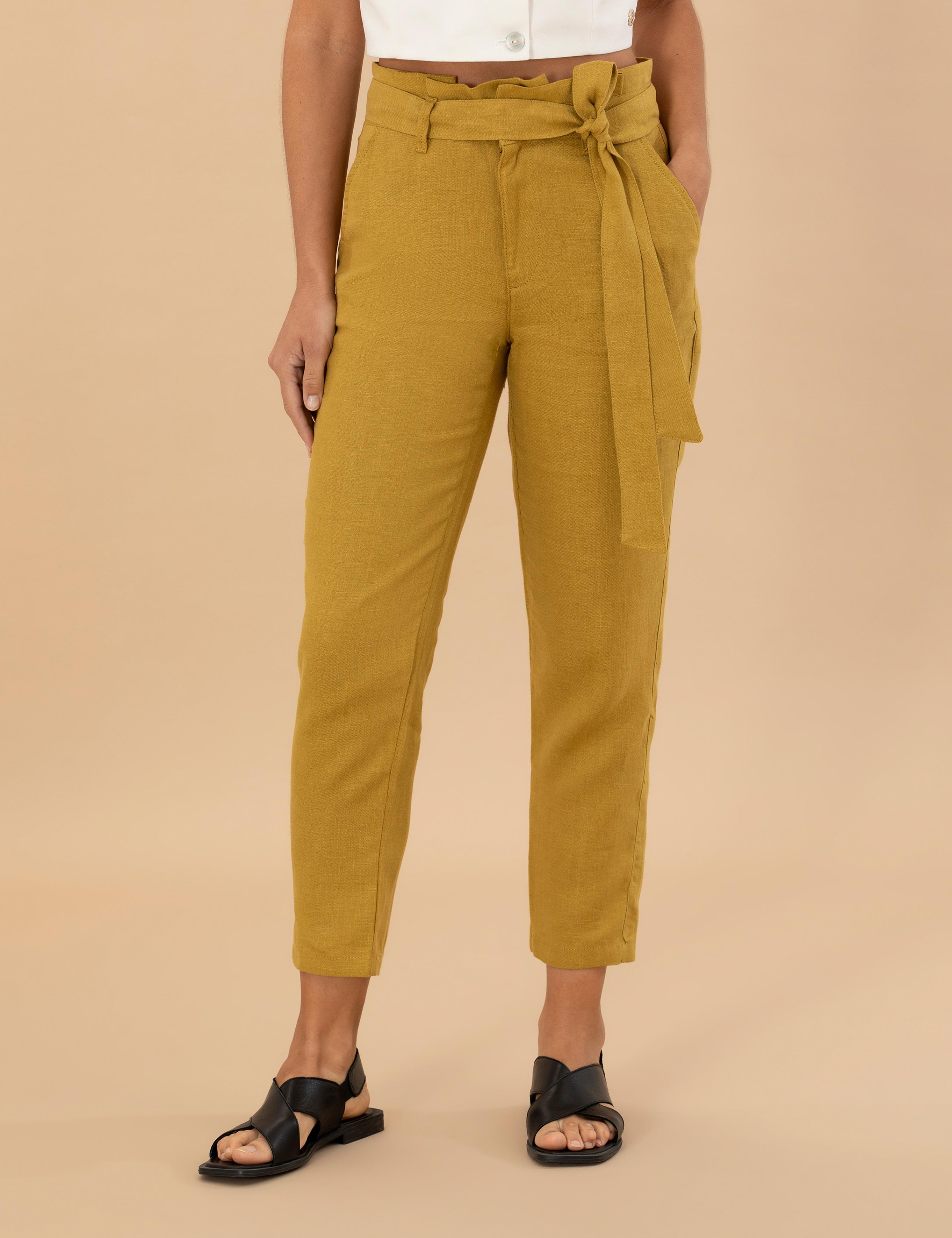 Yeşil Carrot Fit Keten Pantolon