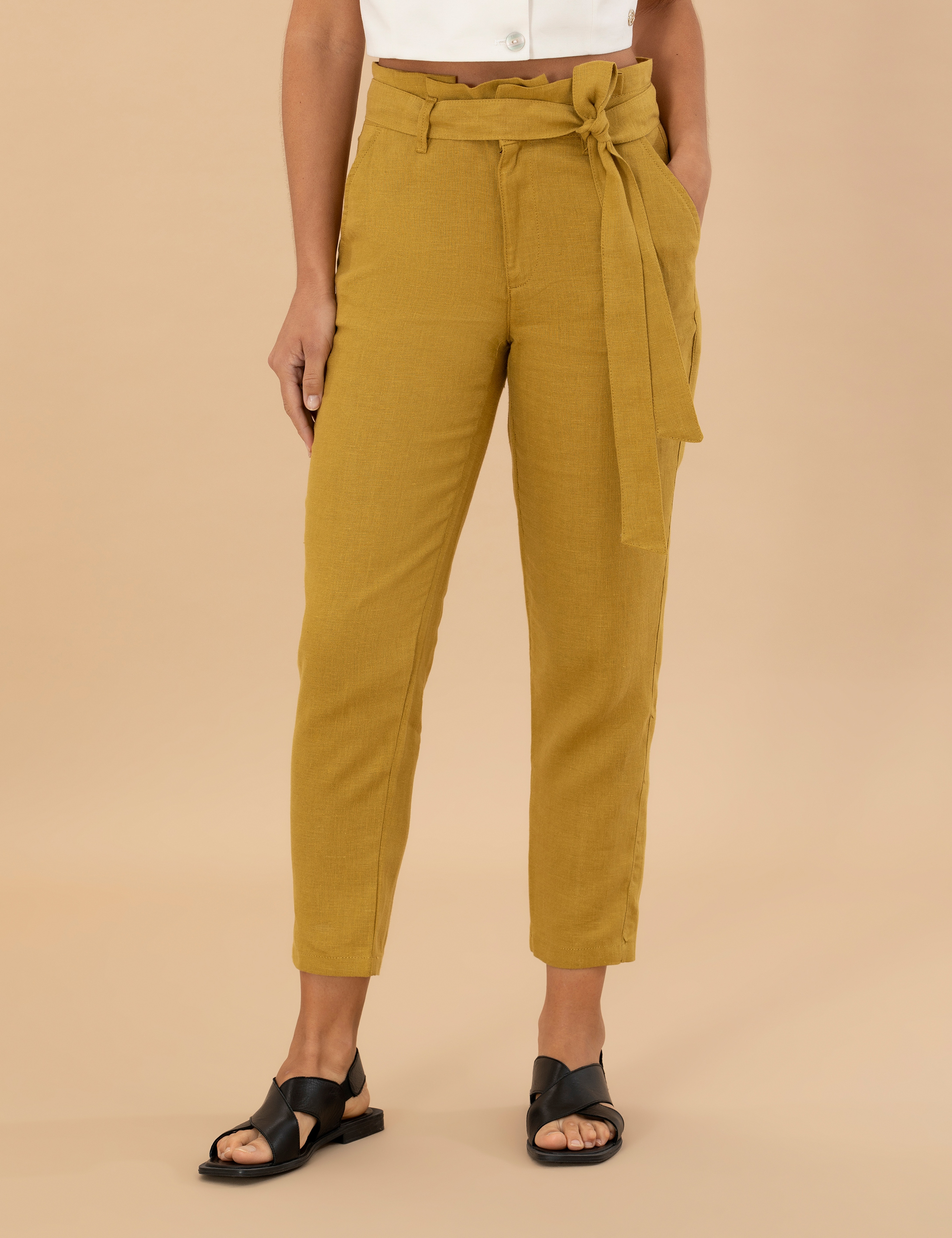 Yeşil Carrot Fit Keten Pantolon - Image 2