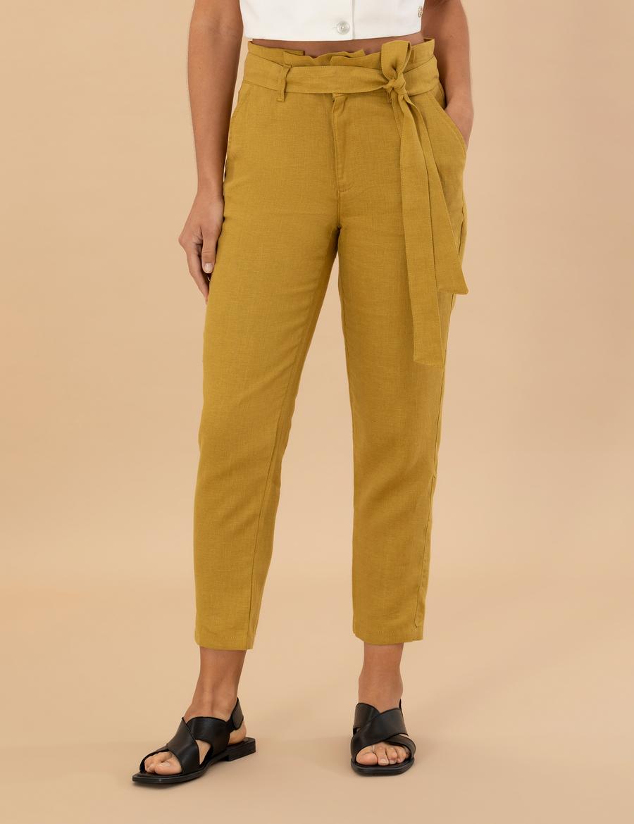 Yeşil Carrot Fit Keten Pantolon