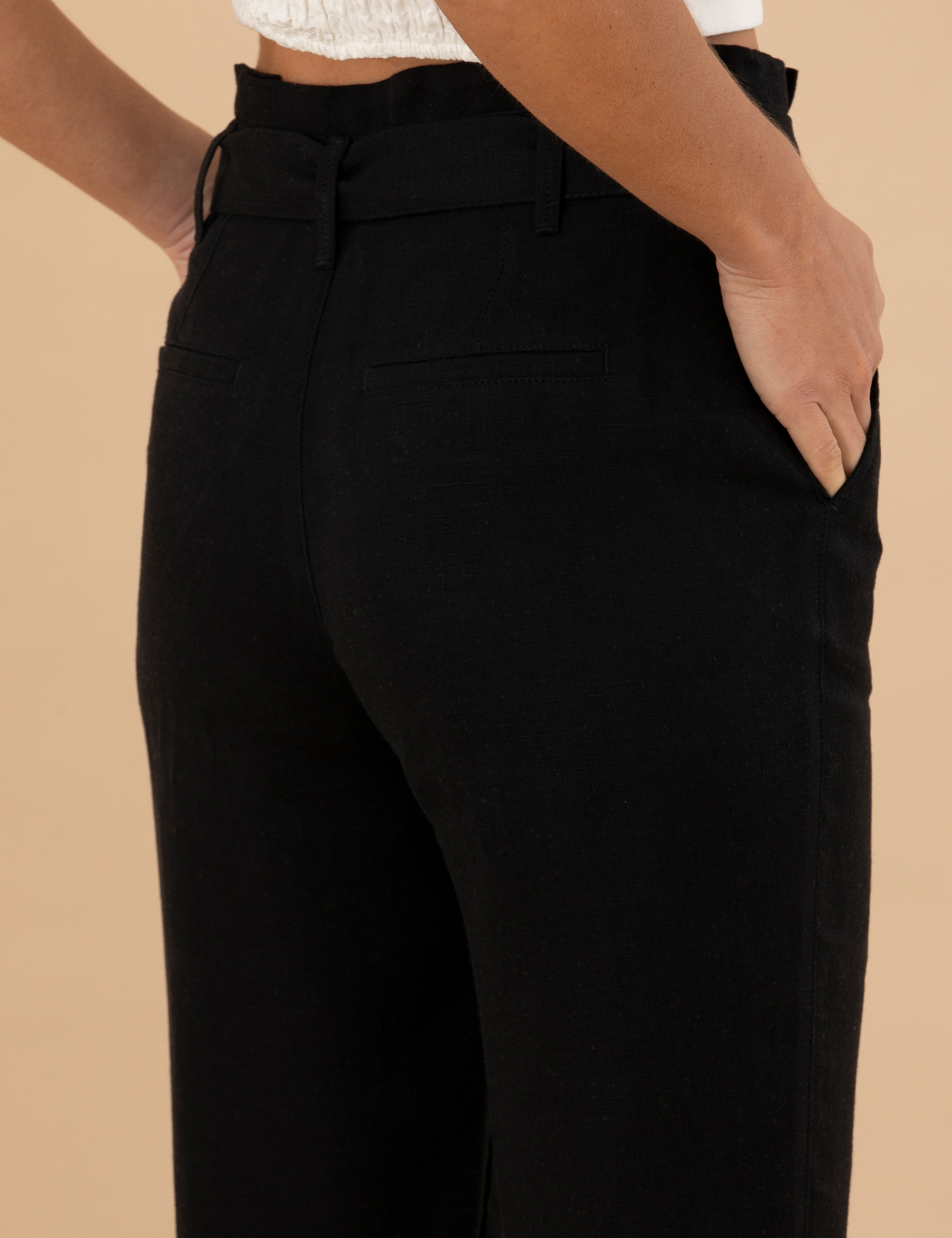 Siyah Carrot Fit Keten Pantolon - Image 7