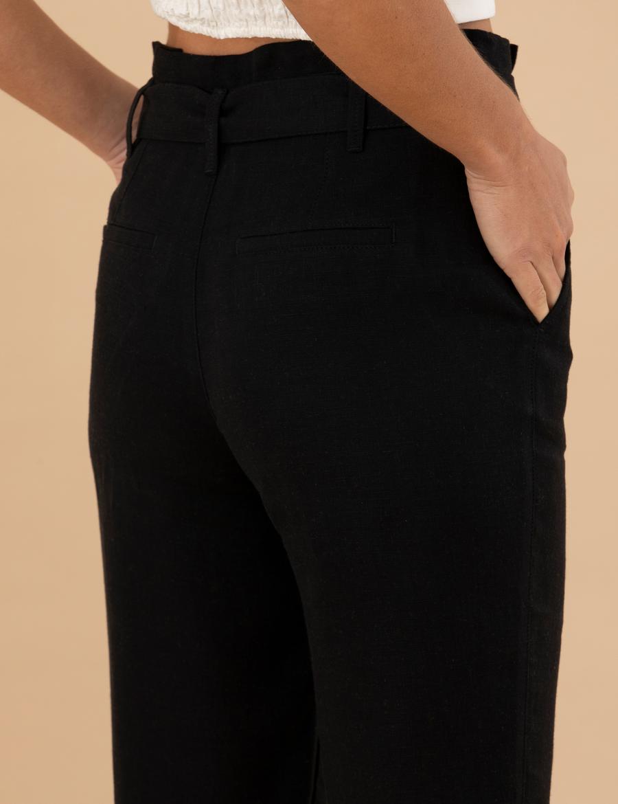 Siyah Carrot Fit Keten Pantolon