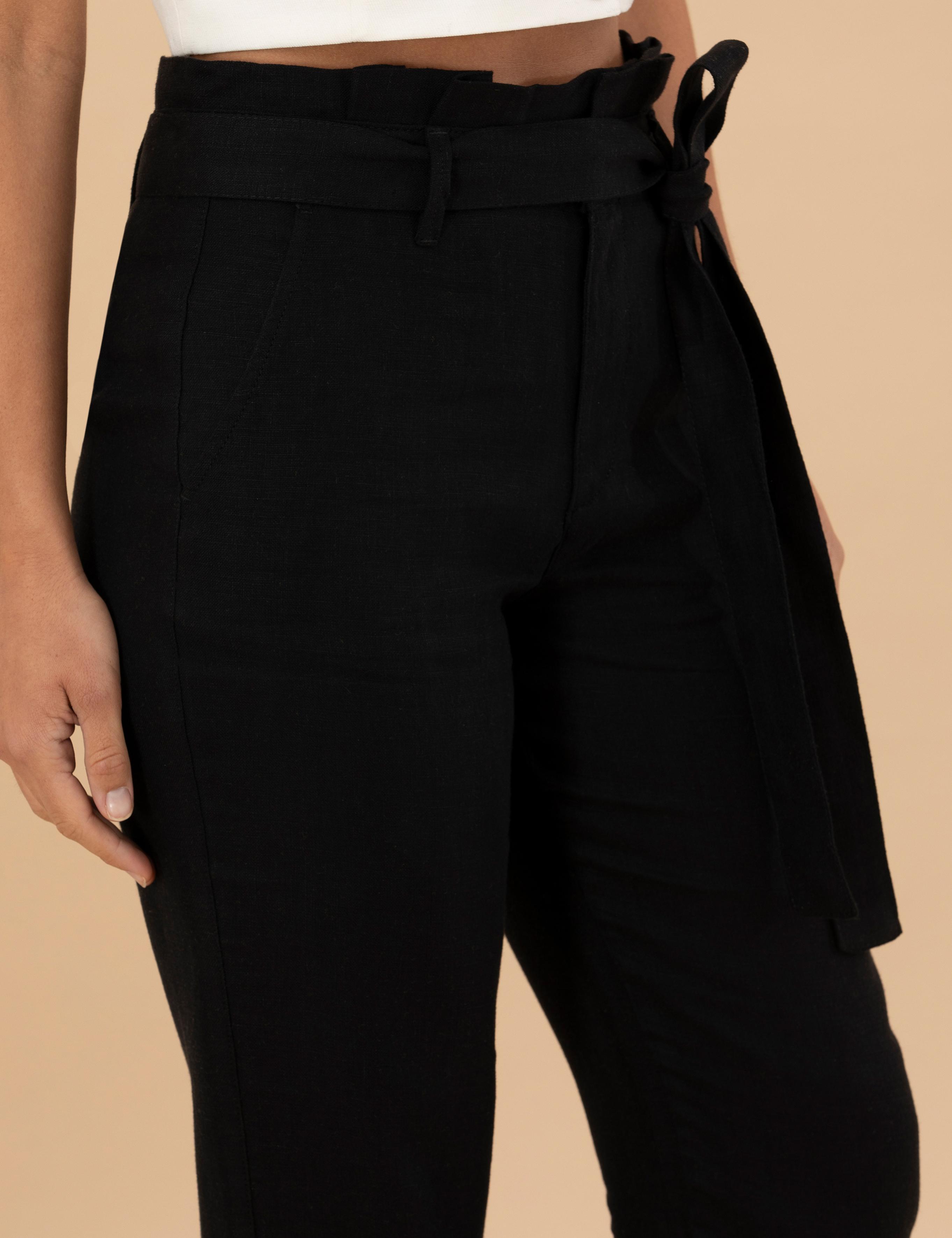 Siyah Carrot Fit Keten Pantolon