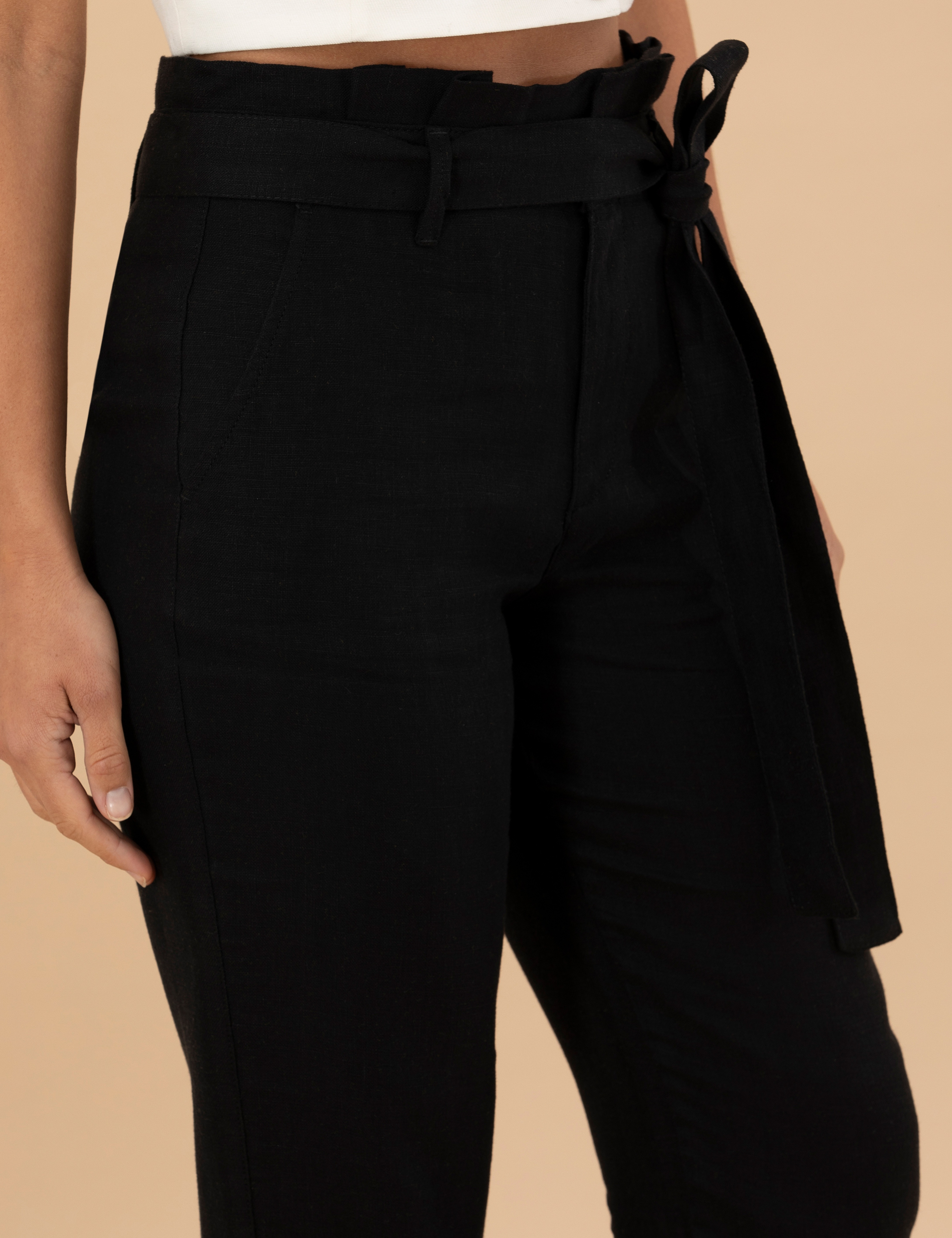 Siyah Carrot Fit Keten Pantolon - Image 5