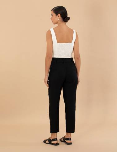 Siyah Carrot Fit Keten Pantolon