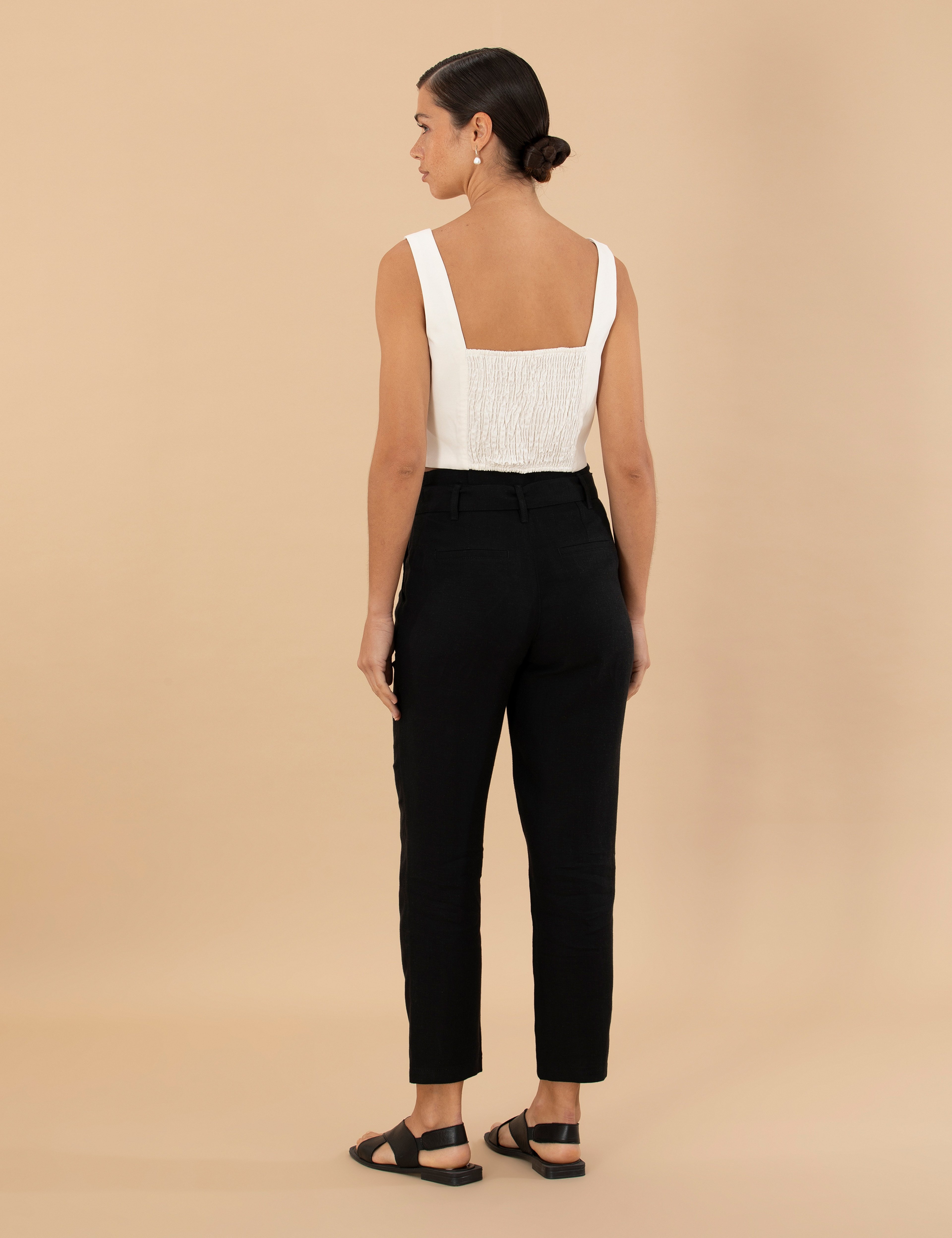 Siyah Carrot Fit Keten Pantolon