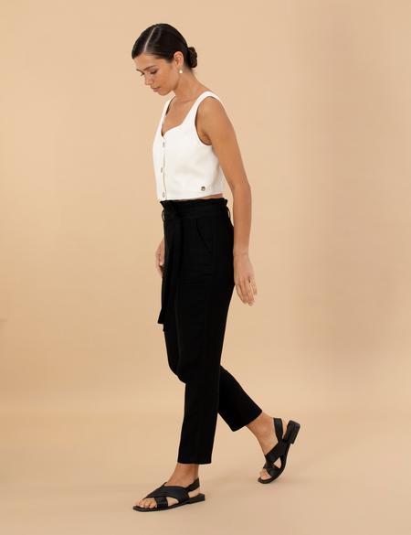 Siyah Carrot Fit Keten Pantolon - 50263920020