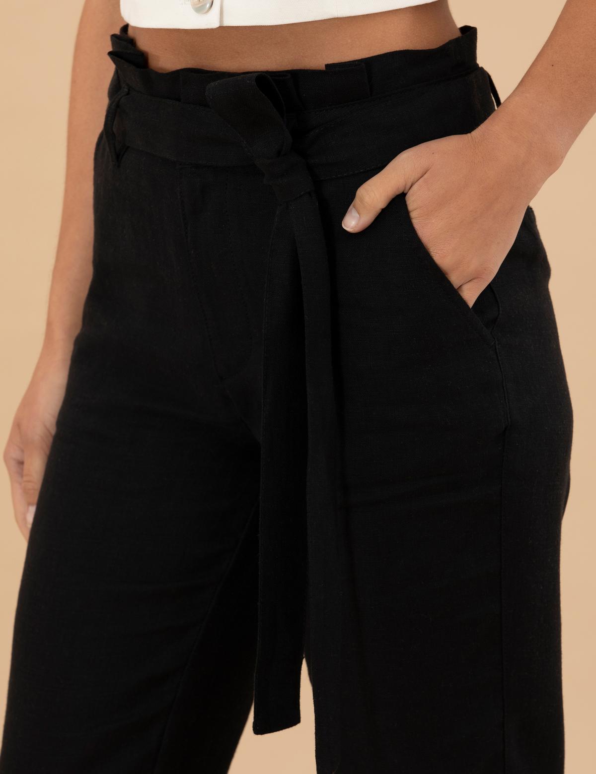 Siyah Carrot Fit Keten Pantolon - 50263920020