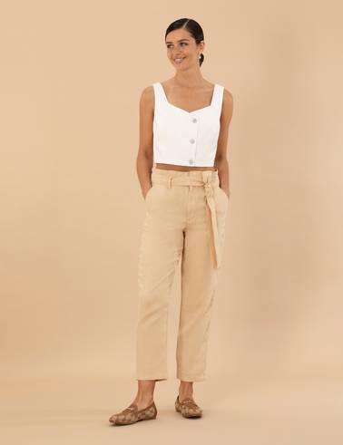 Bej Carrot Fit Keten Pantolon