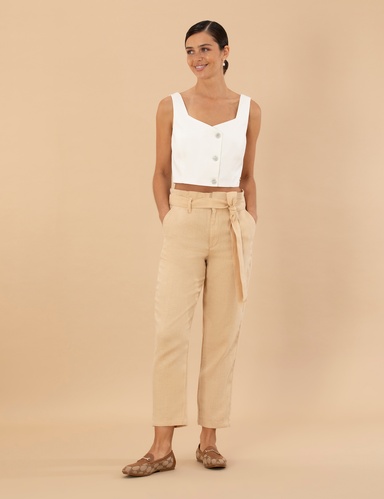 Bej Carrot Fit Keten Pantolon