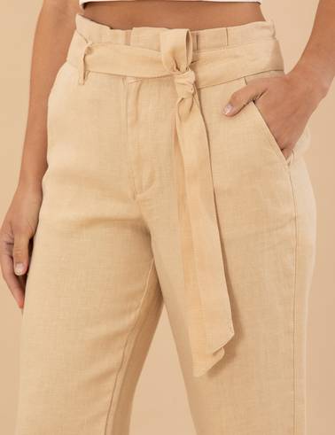 Bej Carrot Fit Keten Pantolon