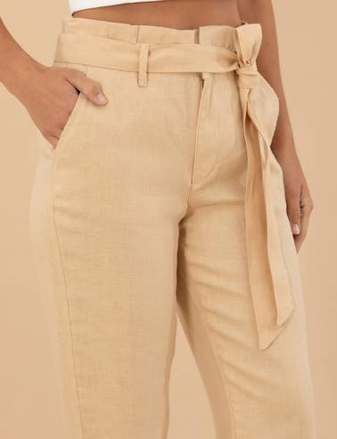 Bej Carrot Fit Keten Pantolon