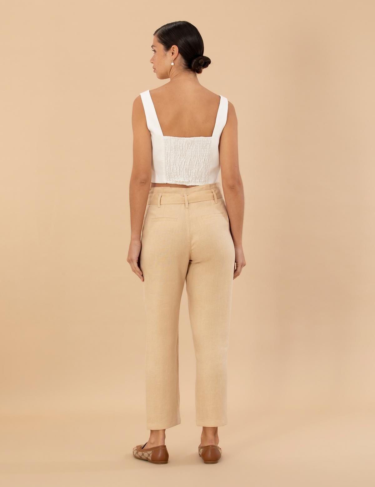 Bej Carrot Fit Keten Pantolon - 50263920027