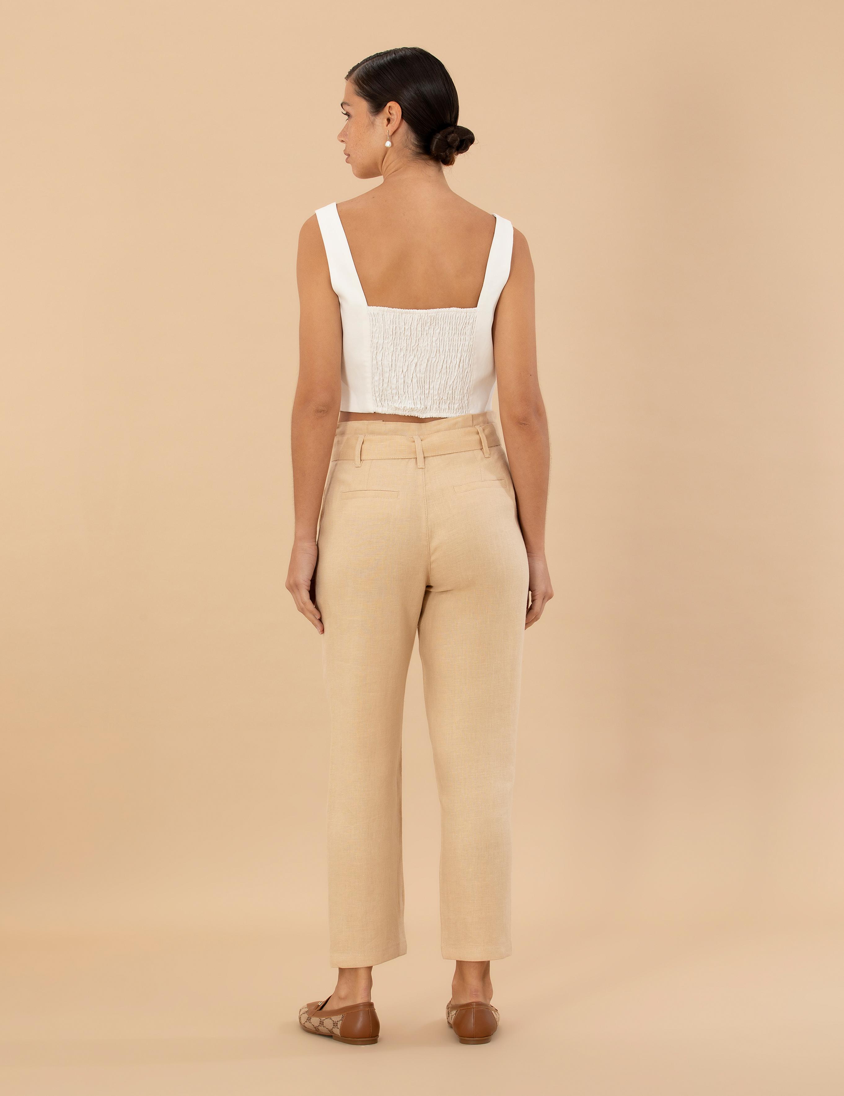 Bej Carrot Fit Keten Pantolon