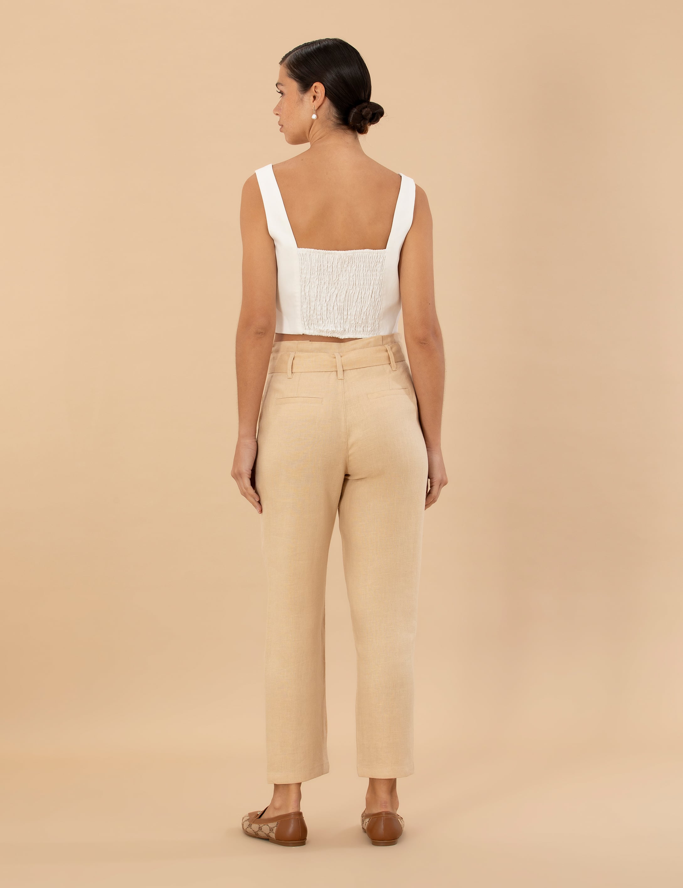 Bej Carrot Fit Keten Pantolon - Image 4