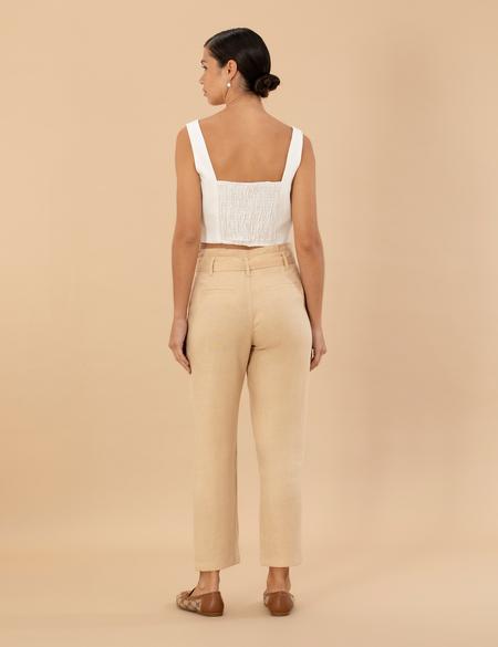 Bej Carrot Fit Keten Pantolon - 50263920027