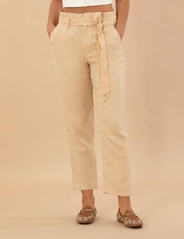 Bej Carrot Fit Keten Pantolon