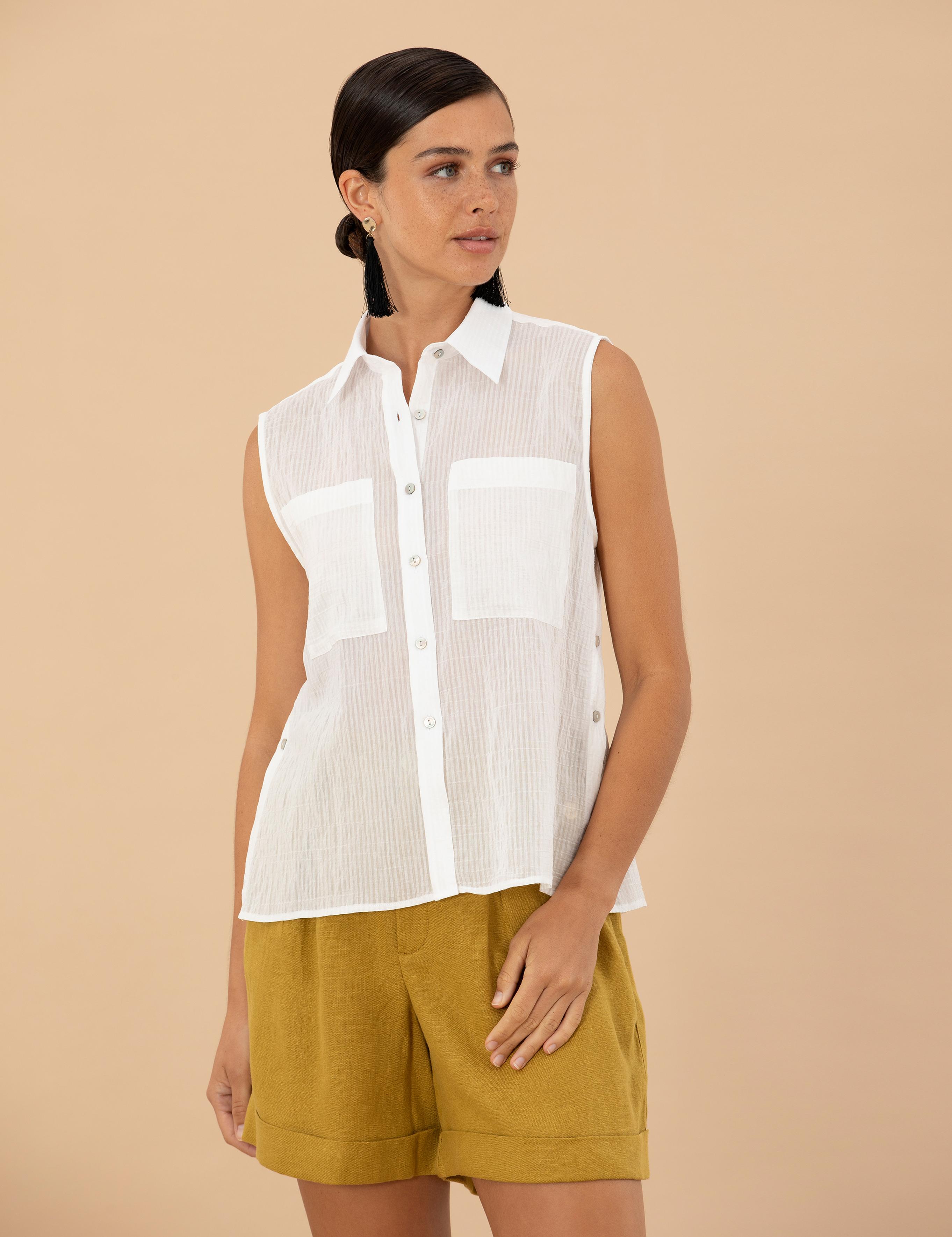 Ekru Regular Fit Kolsuz Gömlek