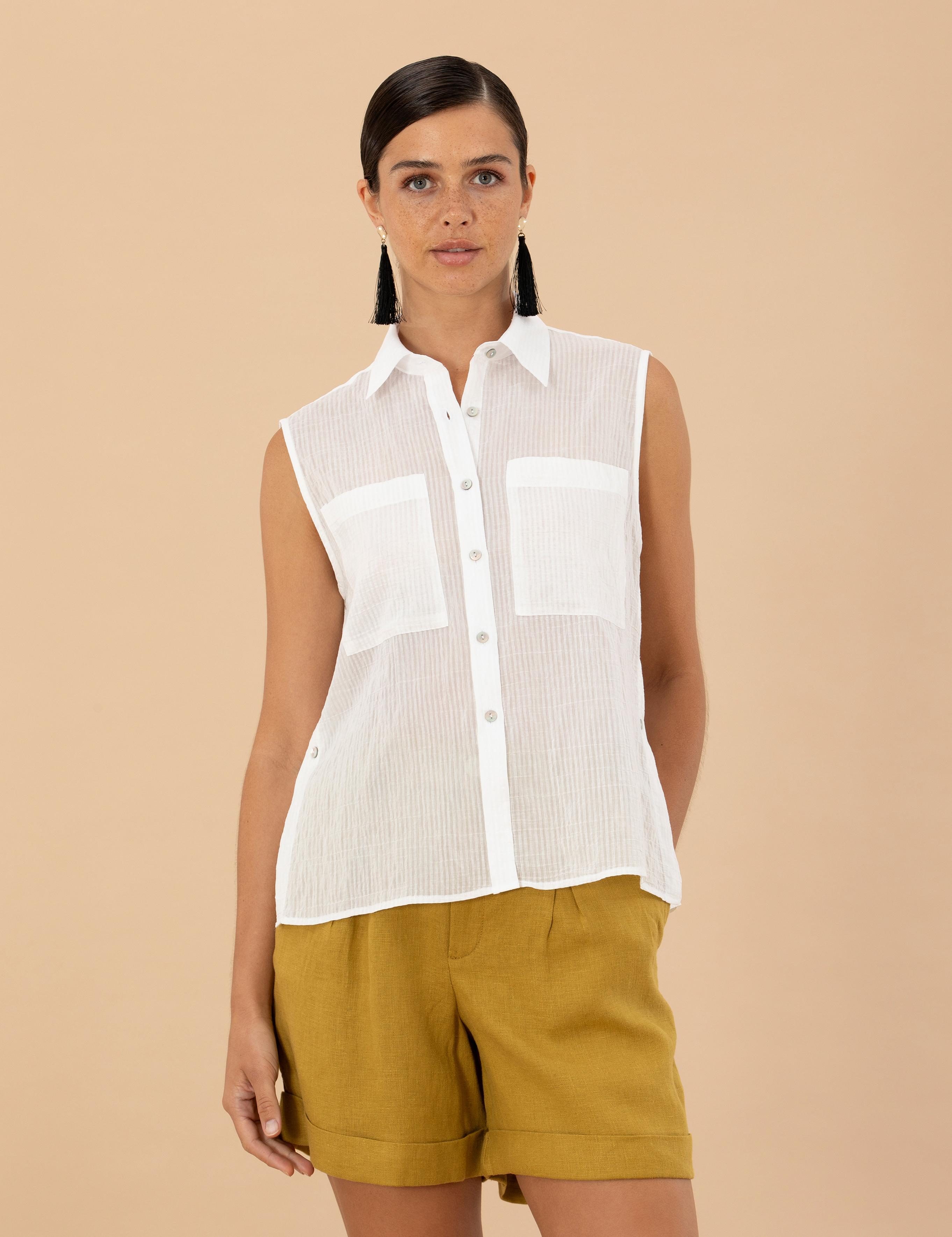 Ekru Regular Fit Kolsuz Gömlek