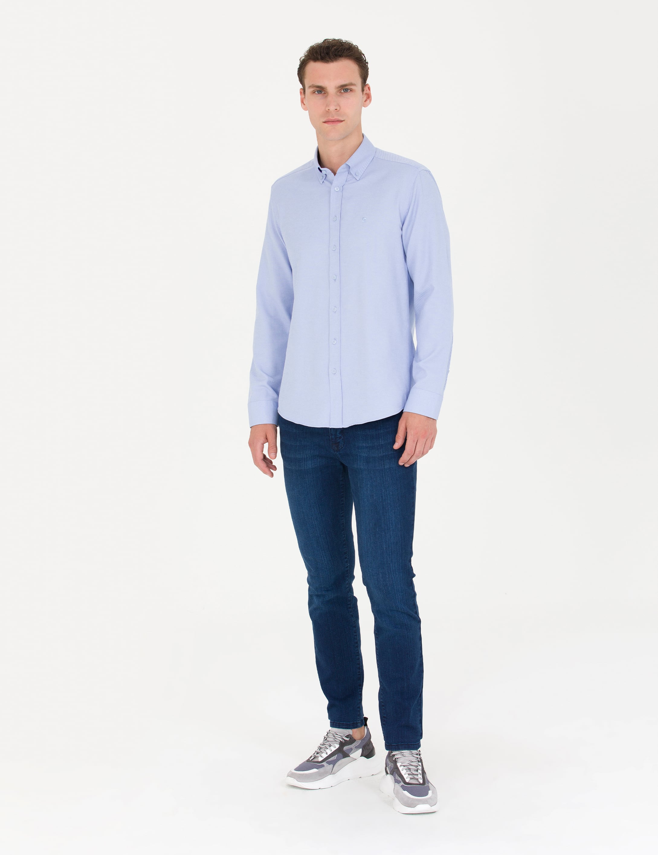 Açık Mavi Slim Fit Uzun Kollu Gömlek - Image 4