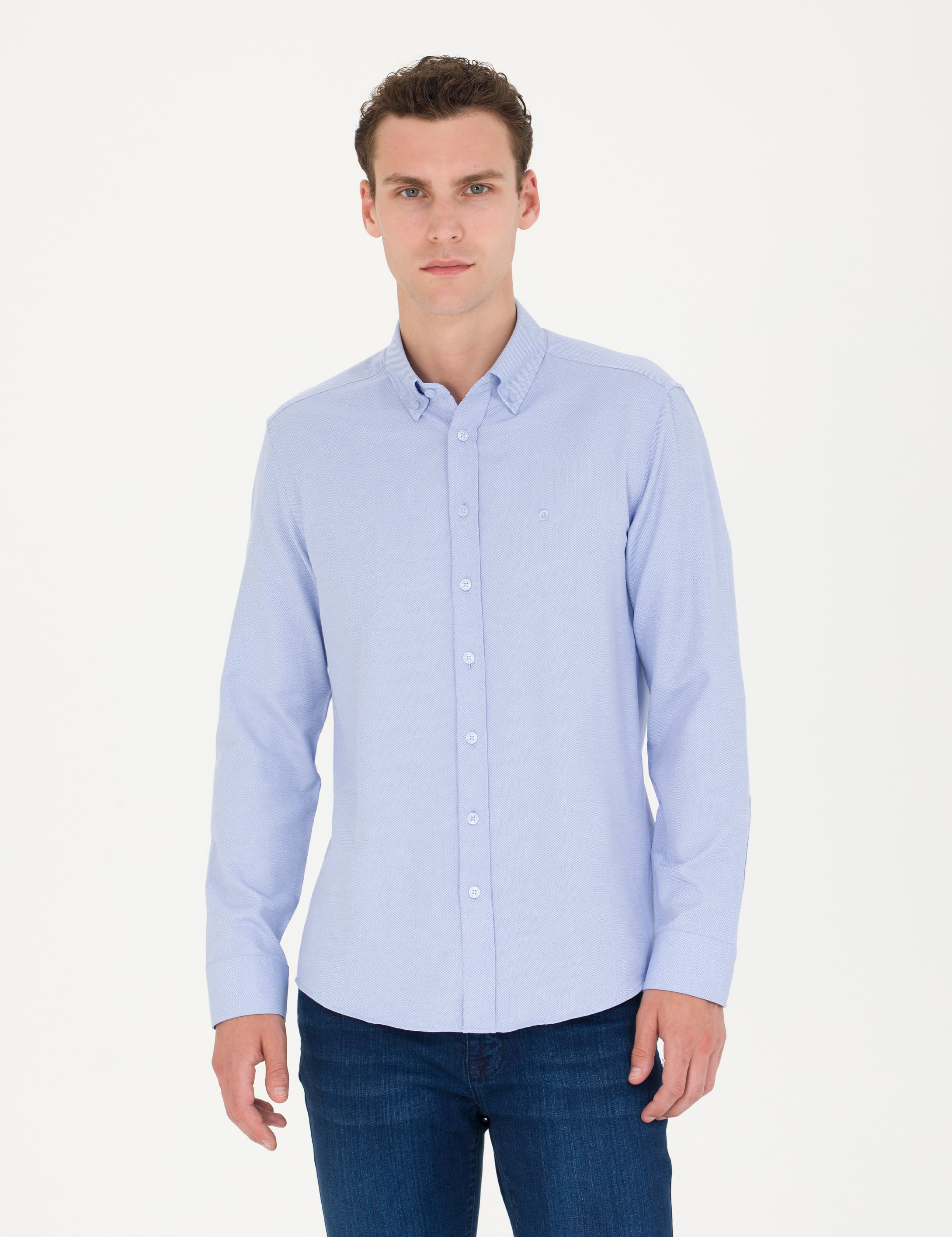 Açık Mavi Slim Fit Uzun Kollu Gömlek - Image 3