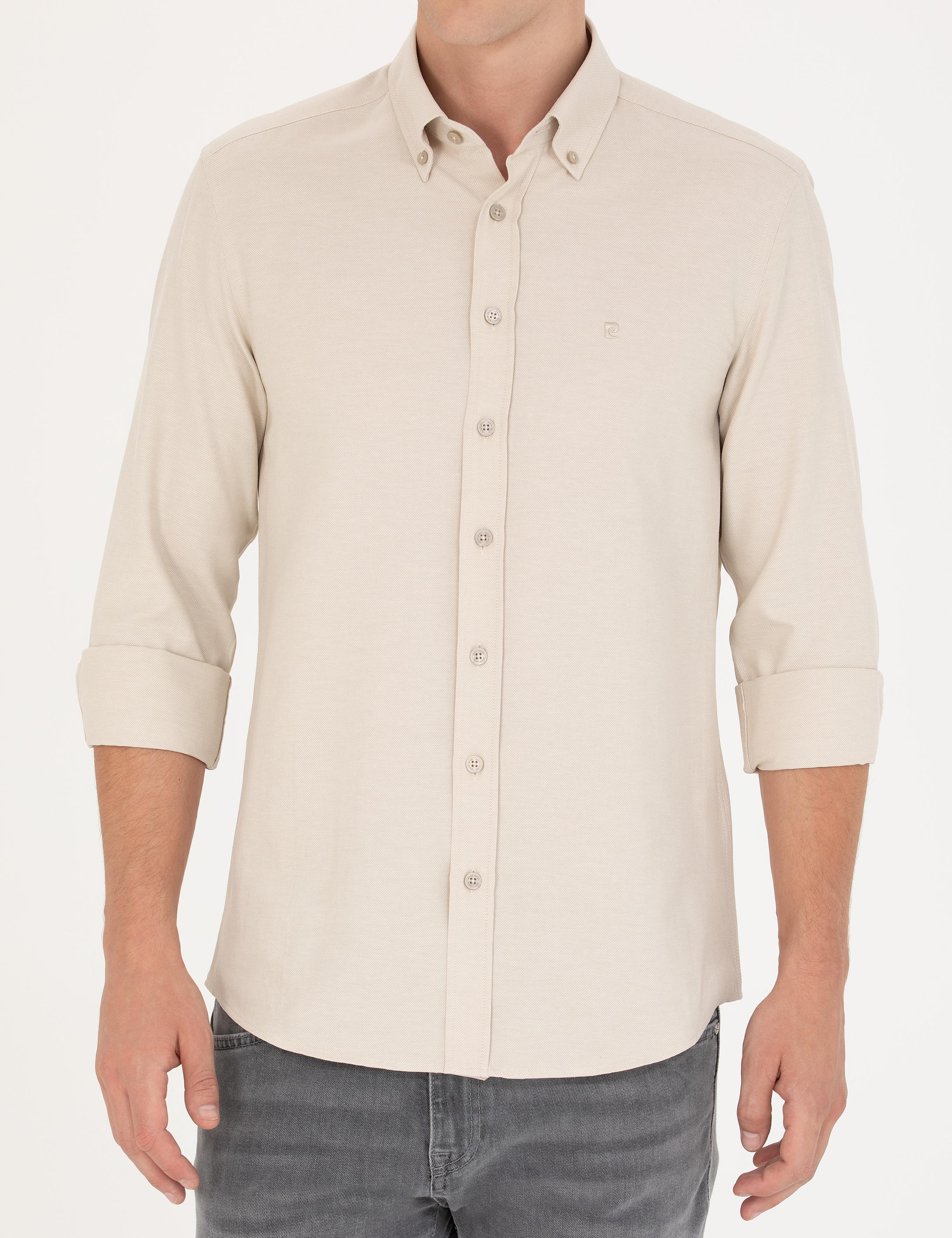 Bej Slim Fit Uzun Kollu Gömlek