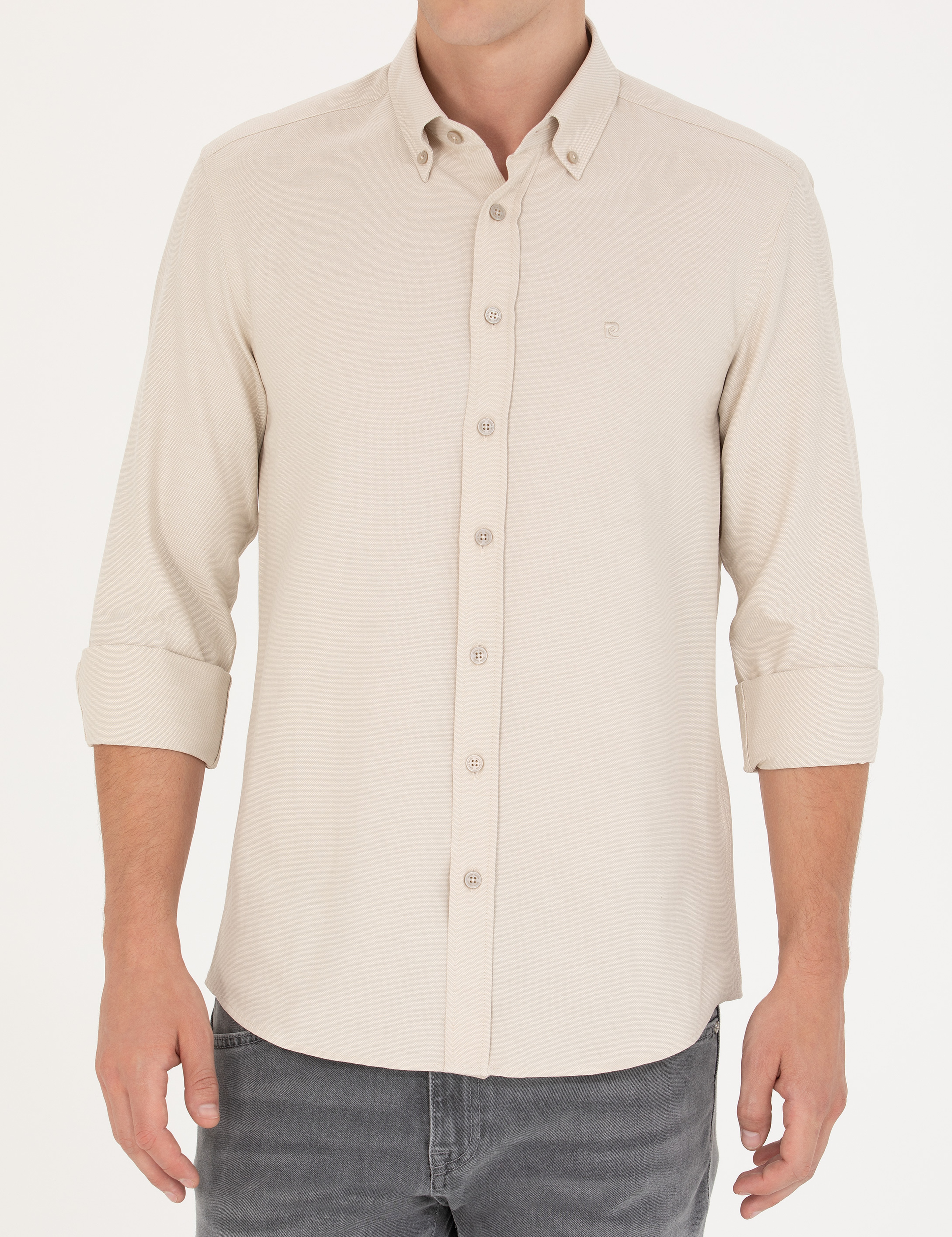 Bej Slim Fit Uzun Kollu Gömlek - Image 6