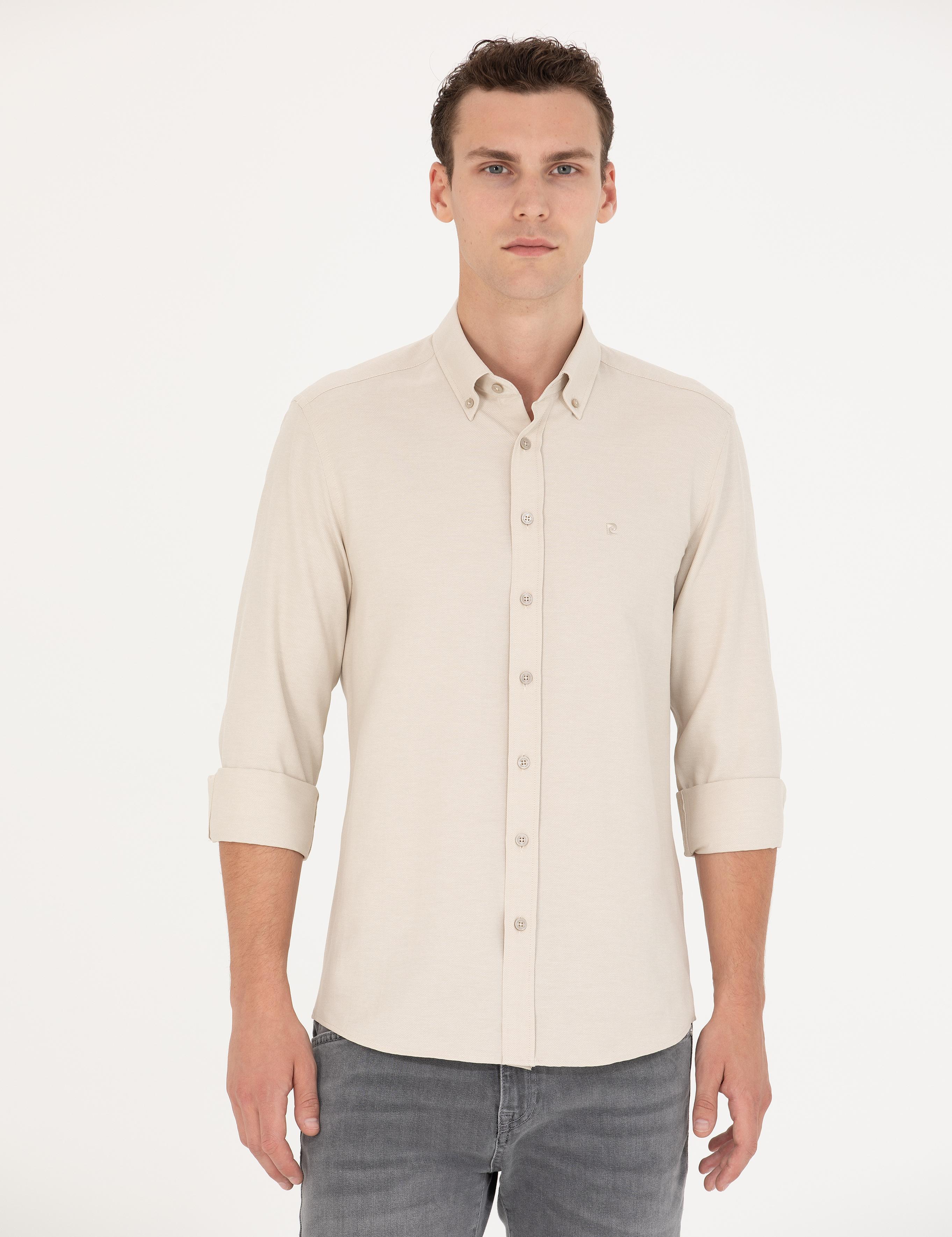 Bej Slim Fit Uzun Kollu Gömlek